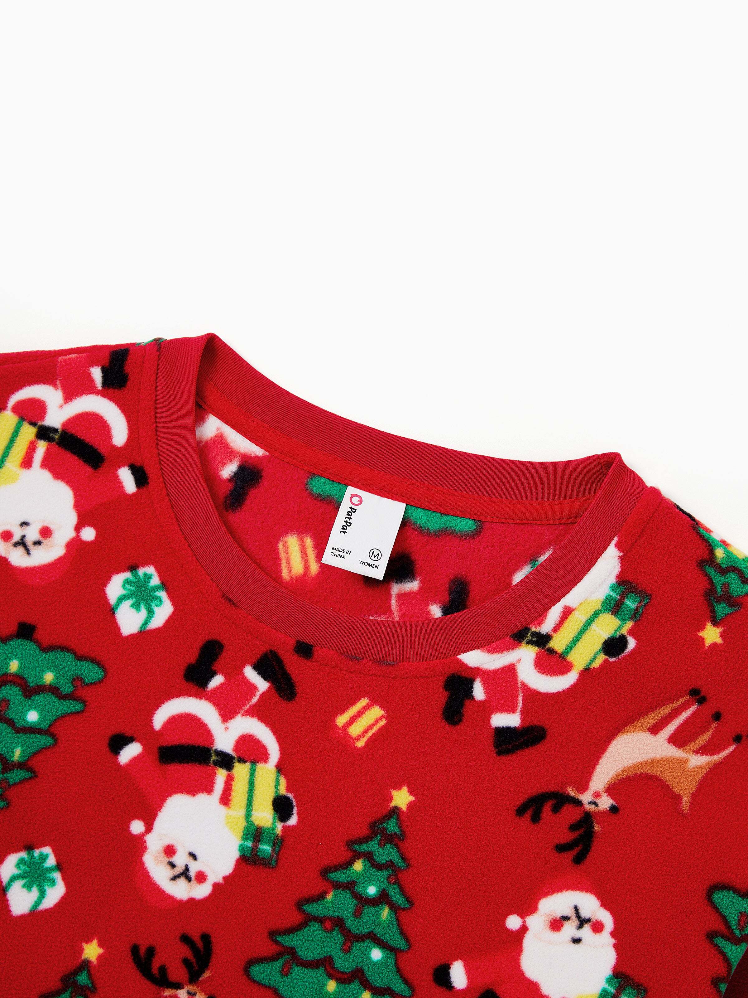 Christmas Matching Family Pajamas Set Santa Claus and Christmas Tree Print Red Fleece PJS with Christmas Socks Red