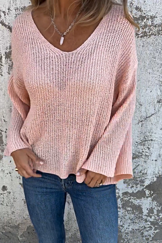 Women's Solid Color V-neck Loose Sweater