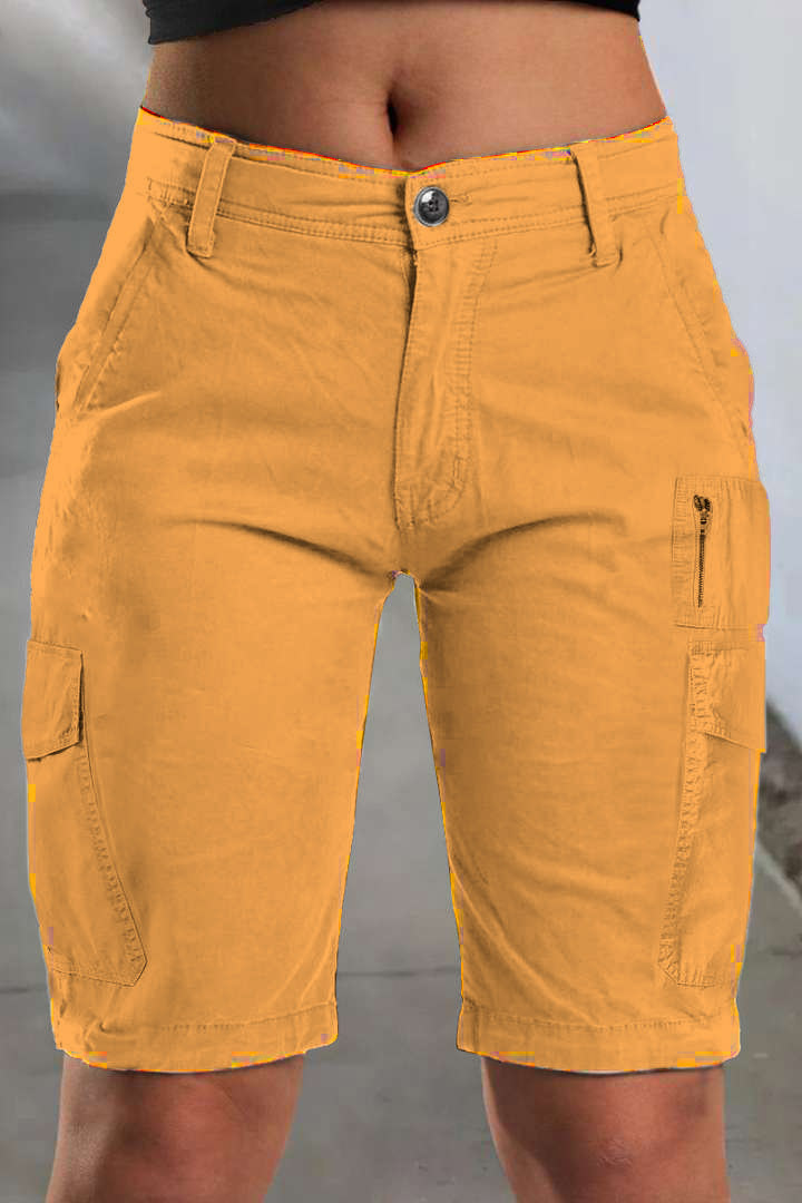1Solid Multi Pocket Mid Rise Bermuda Cargo Shorts
