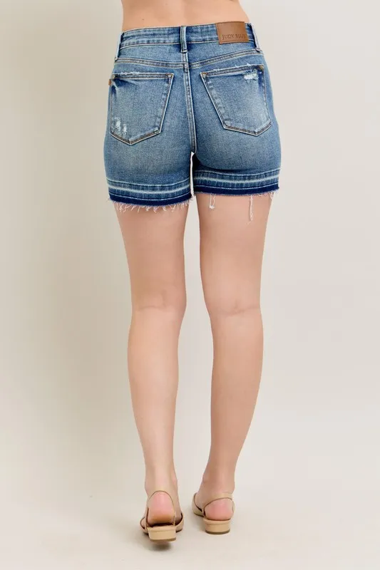 Blue Mr Tummy Control Vintage Wash Release Hem Shorts
