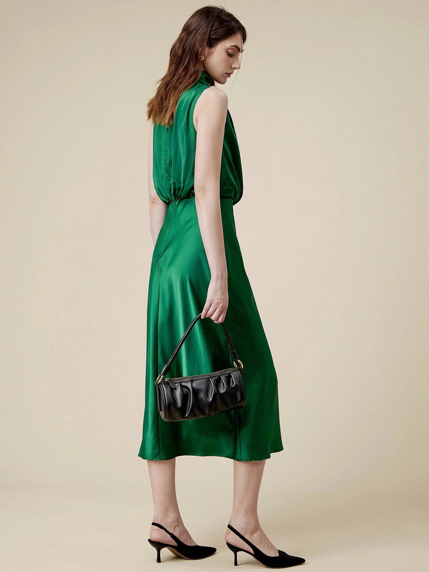 85% Acetate Irregular Neck Satin Dress