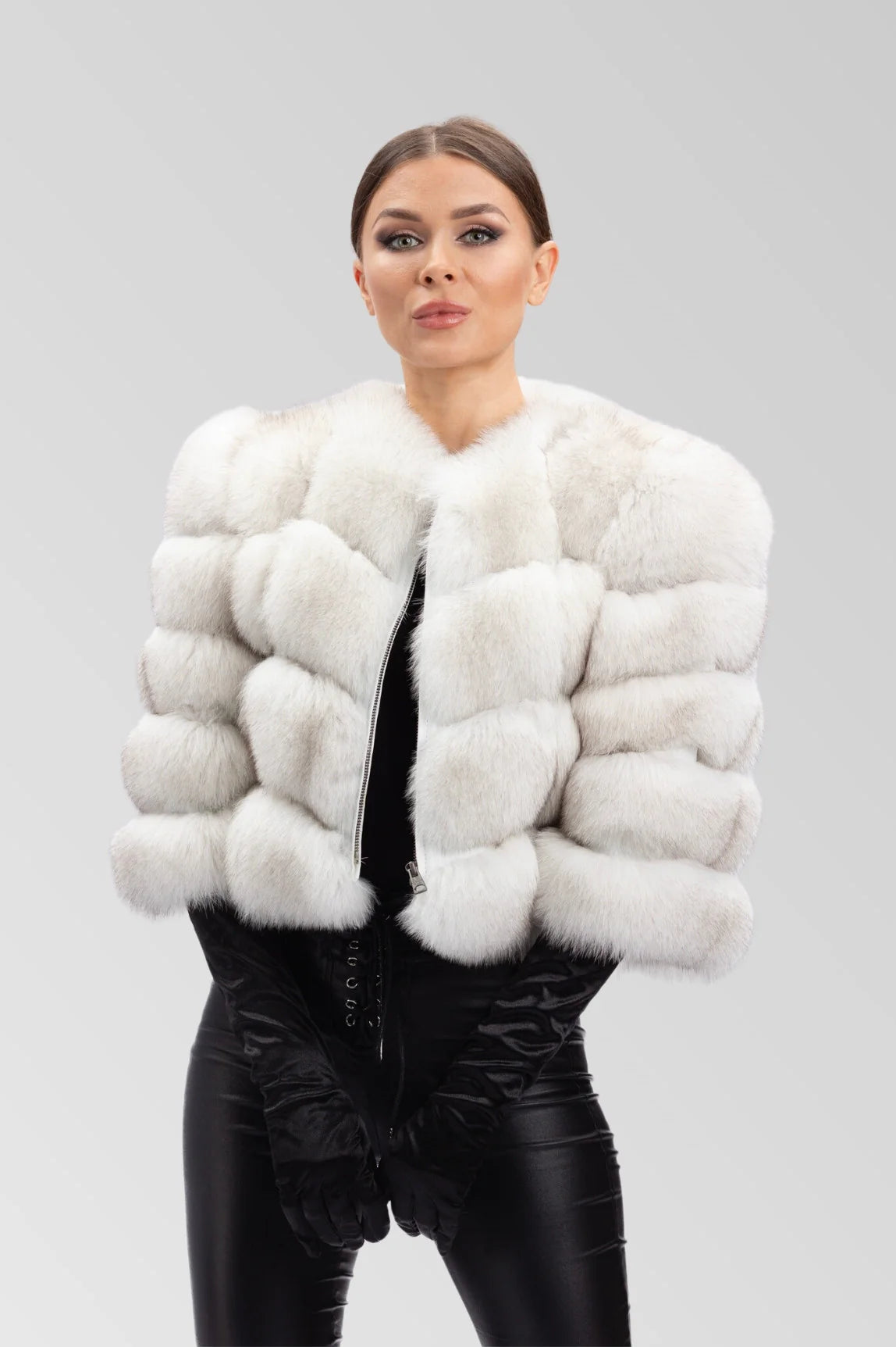 Haină din Blană Naturală de Vulpe Polară, Short, Femei, Natural 247