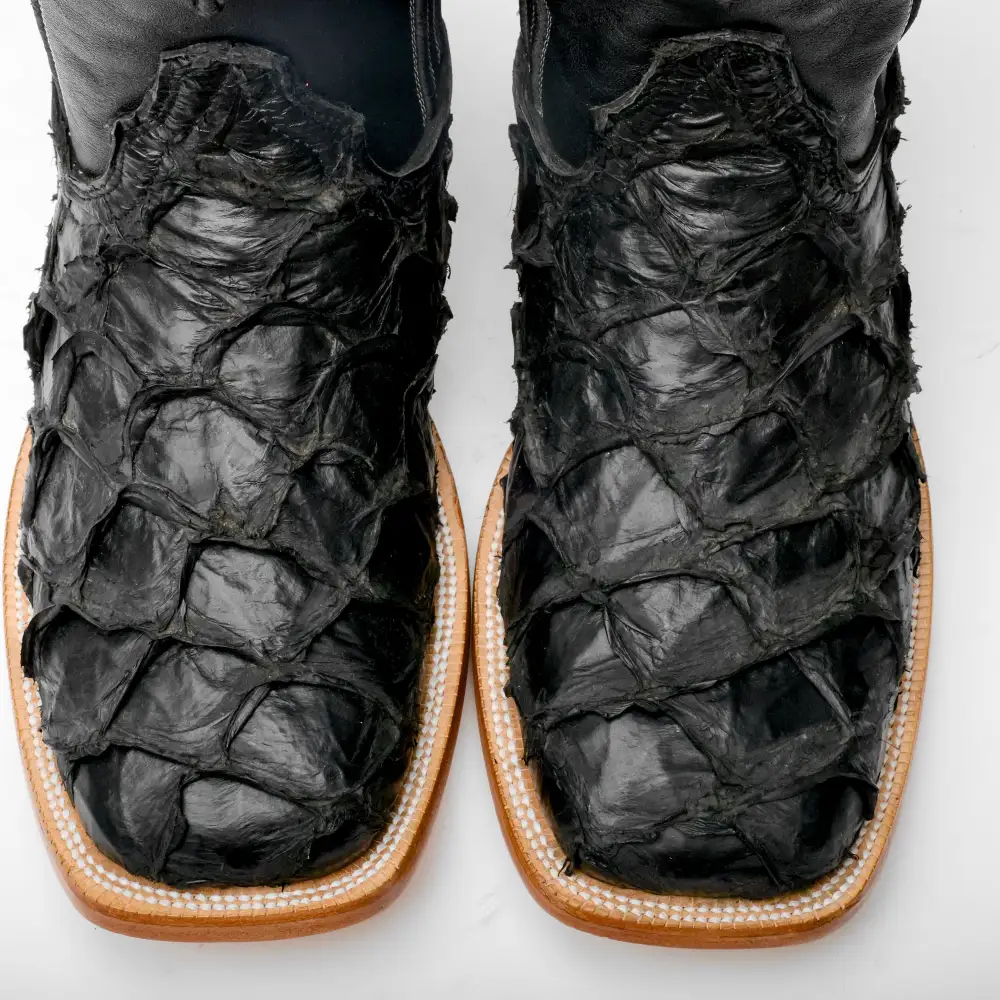 Matte Black Genuine Pirarucu Boots - Square Toe