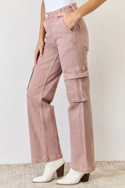 Full Size High Rise Cargo Wide Leg Jeans
