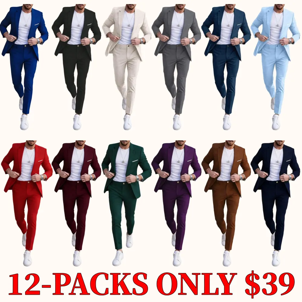 Men's solid color suit jacket and trousers two-piece set