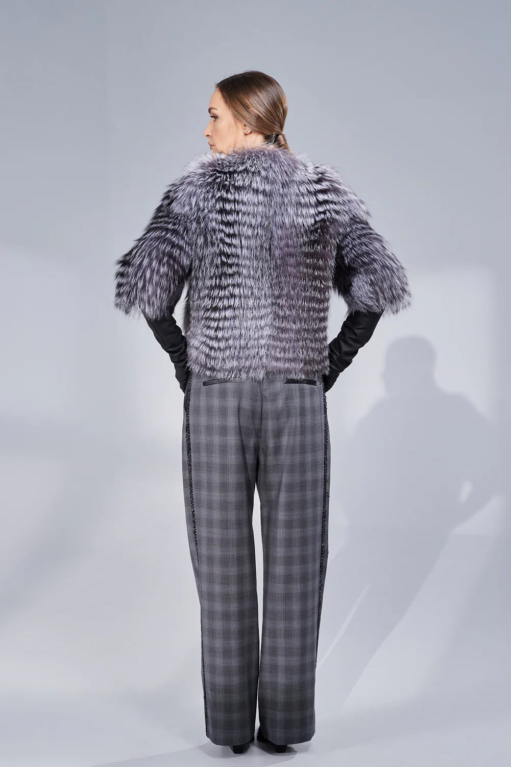 Haină din Blană Naturală de Vulpe, Femei, Silver 267