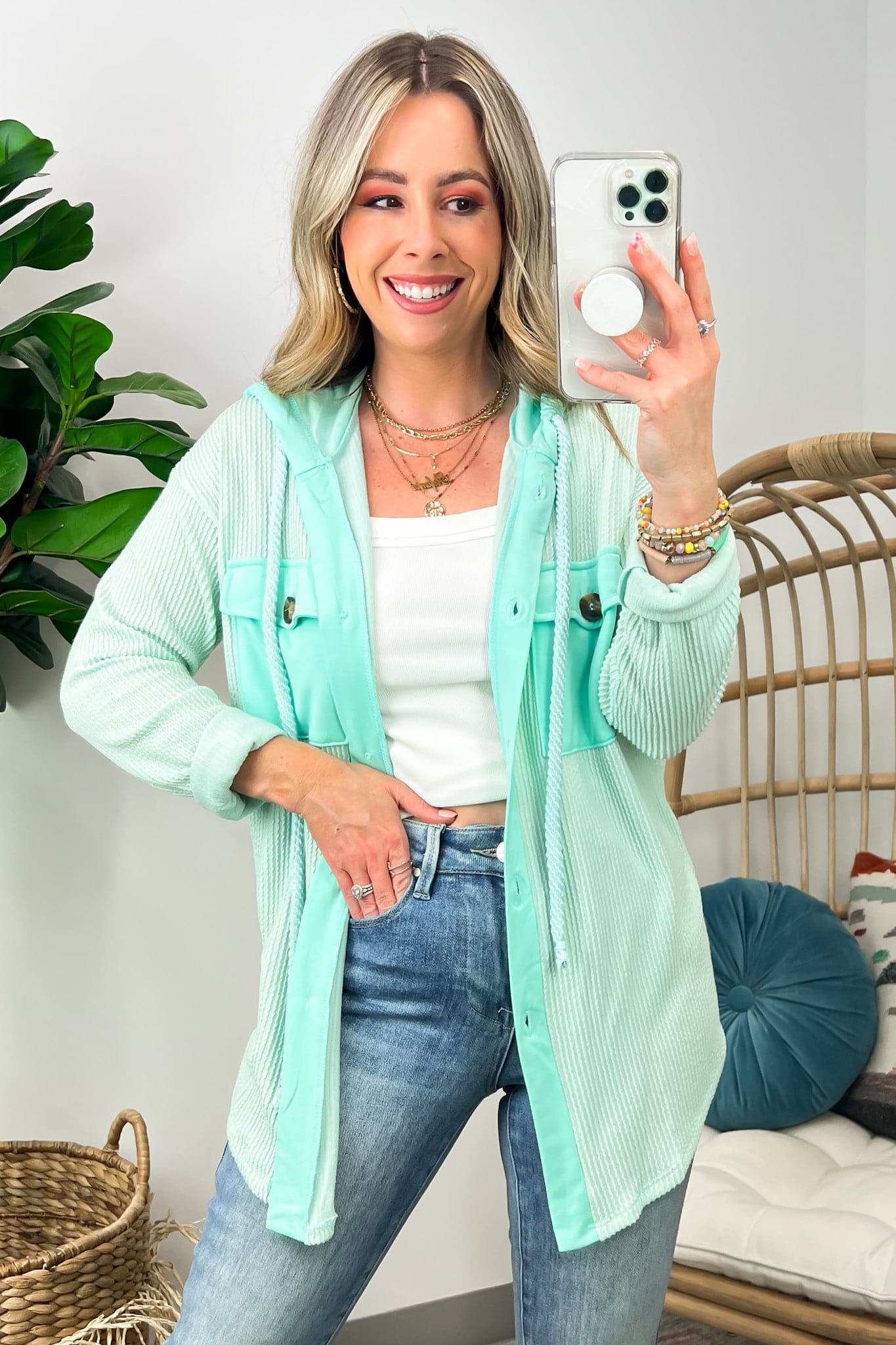 Saturday Satisfaction Ribbed Hooded Shacket