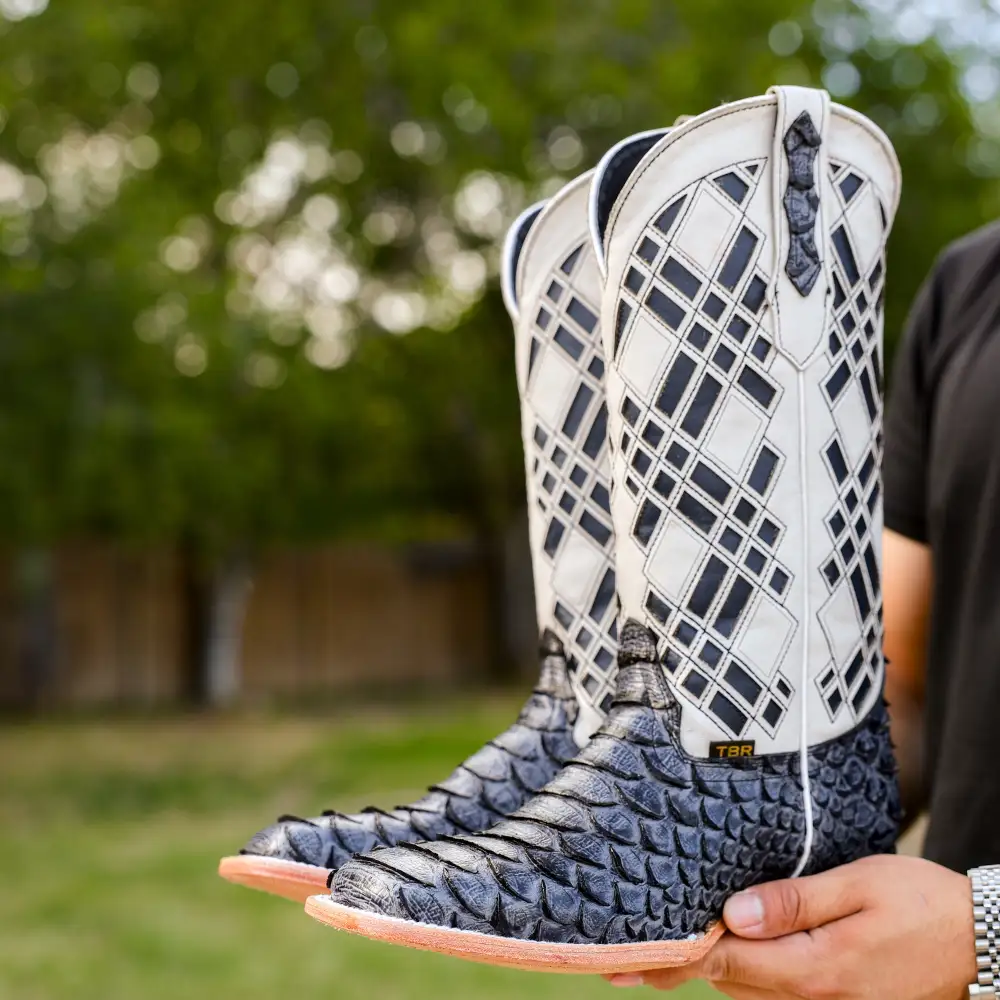 Blue Jean Python Leather Boots - Square Toe