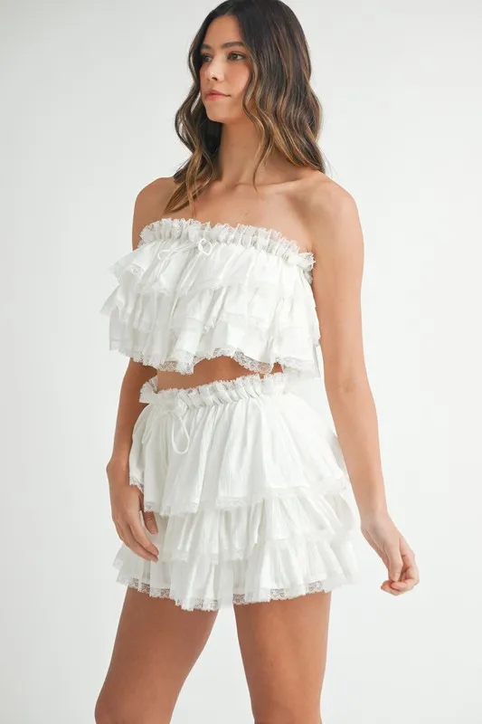 Ruffle Layered Crop Top and Mini Skirt Set
