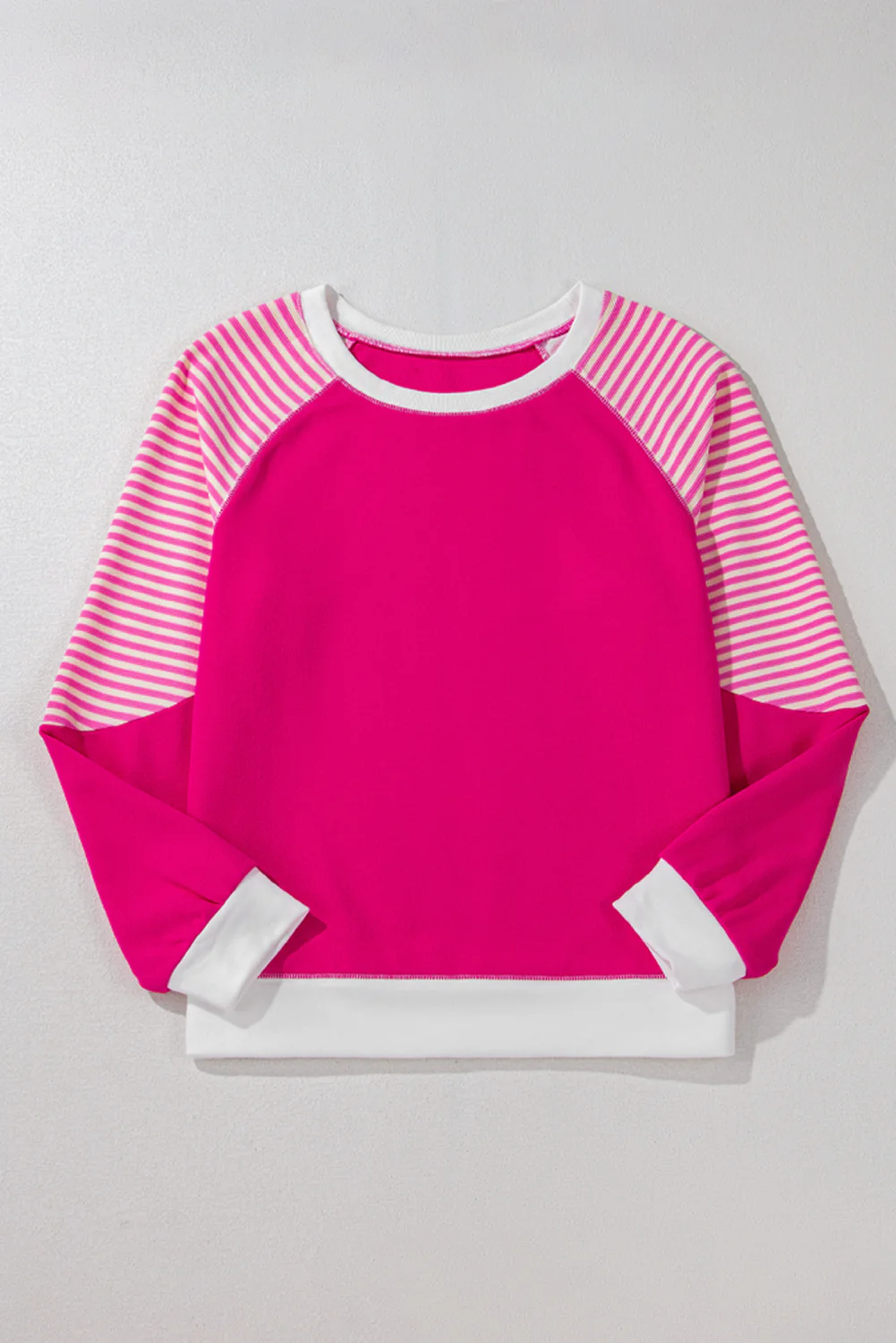 Strawberry Striped Patchwork Crew Neck Raglan Sleeve Top
