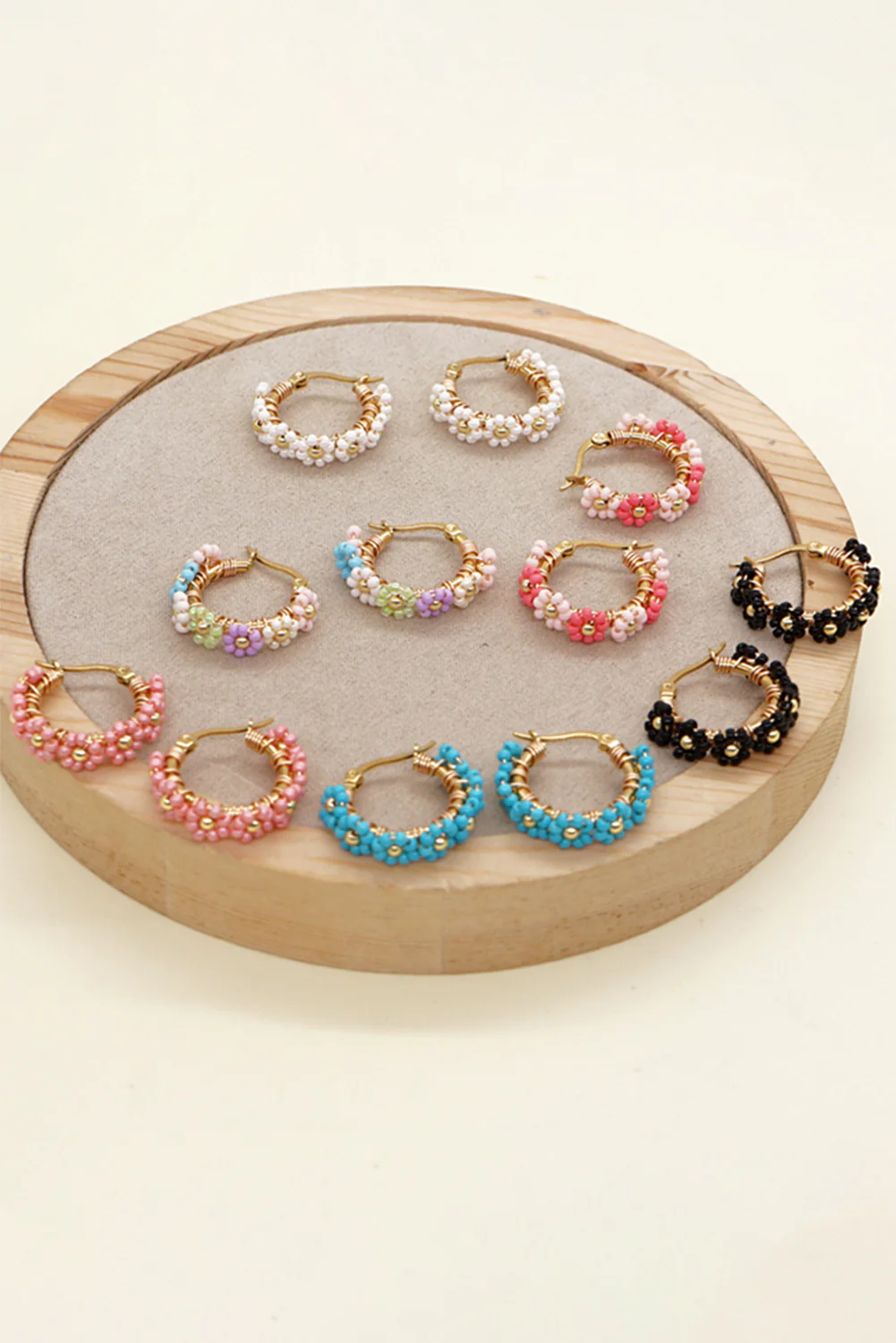 Gold Beaded Flower Hoop Alloy Earrings