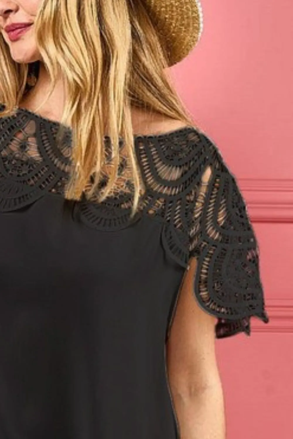 Crochet Lace Yoke Detailed Wrinkled Dress