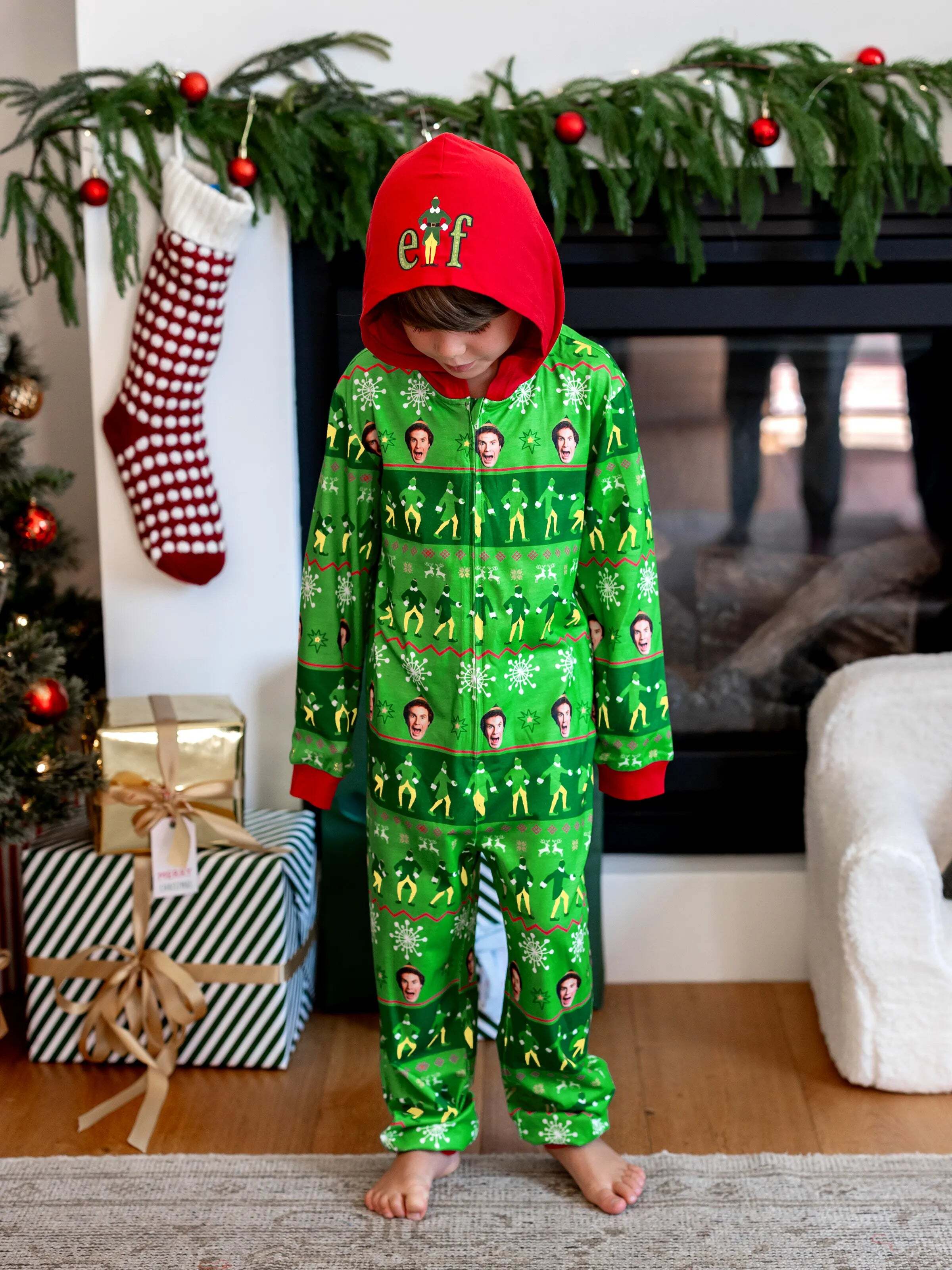 Christmas Family Matching Fair Isle Pattern Hooded Jumpsuit Green