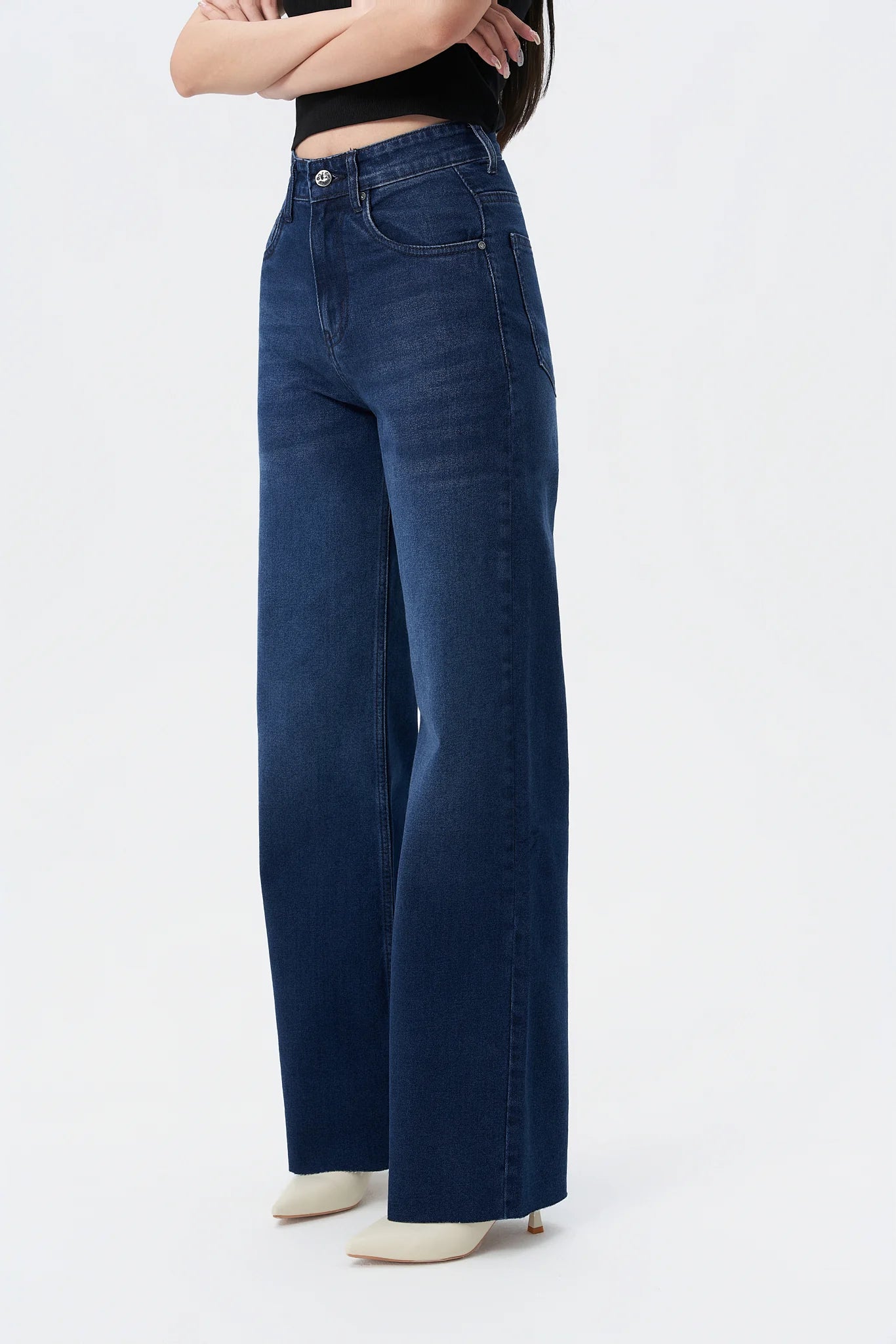 Twilight Blue Raw Hem Wide Leg Jeans