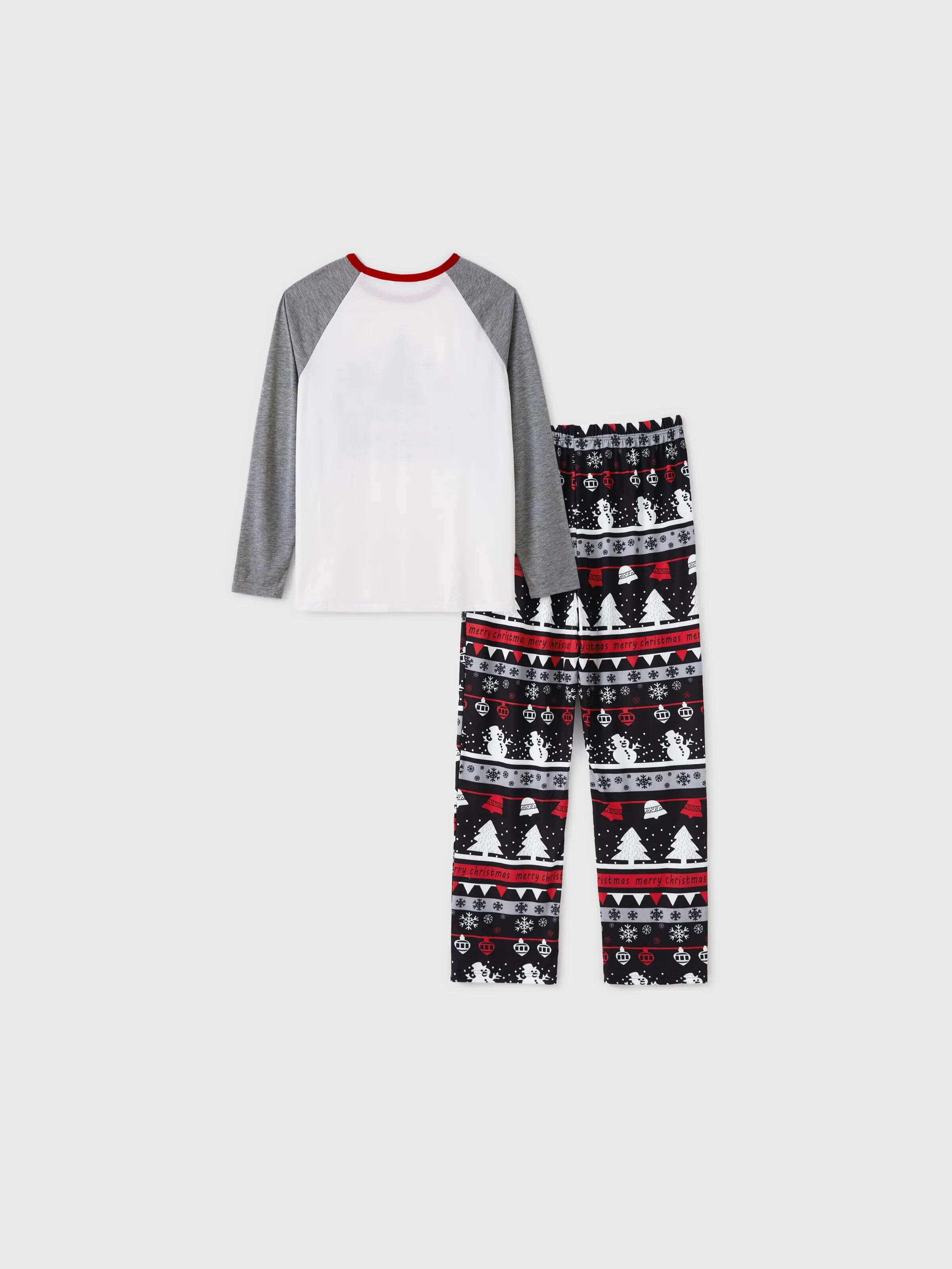 Christmas Tree Snowflake and Letters Print Grey Family Matching Long-sleeve Pajamas Sets with Christmas Socks Grey