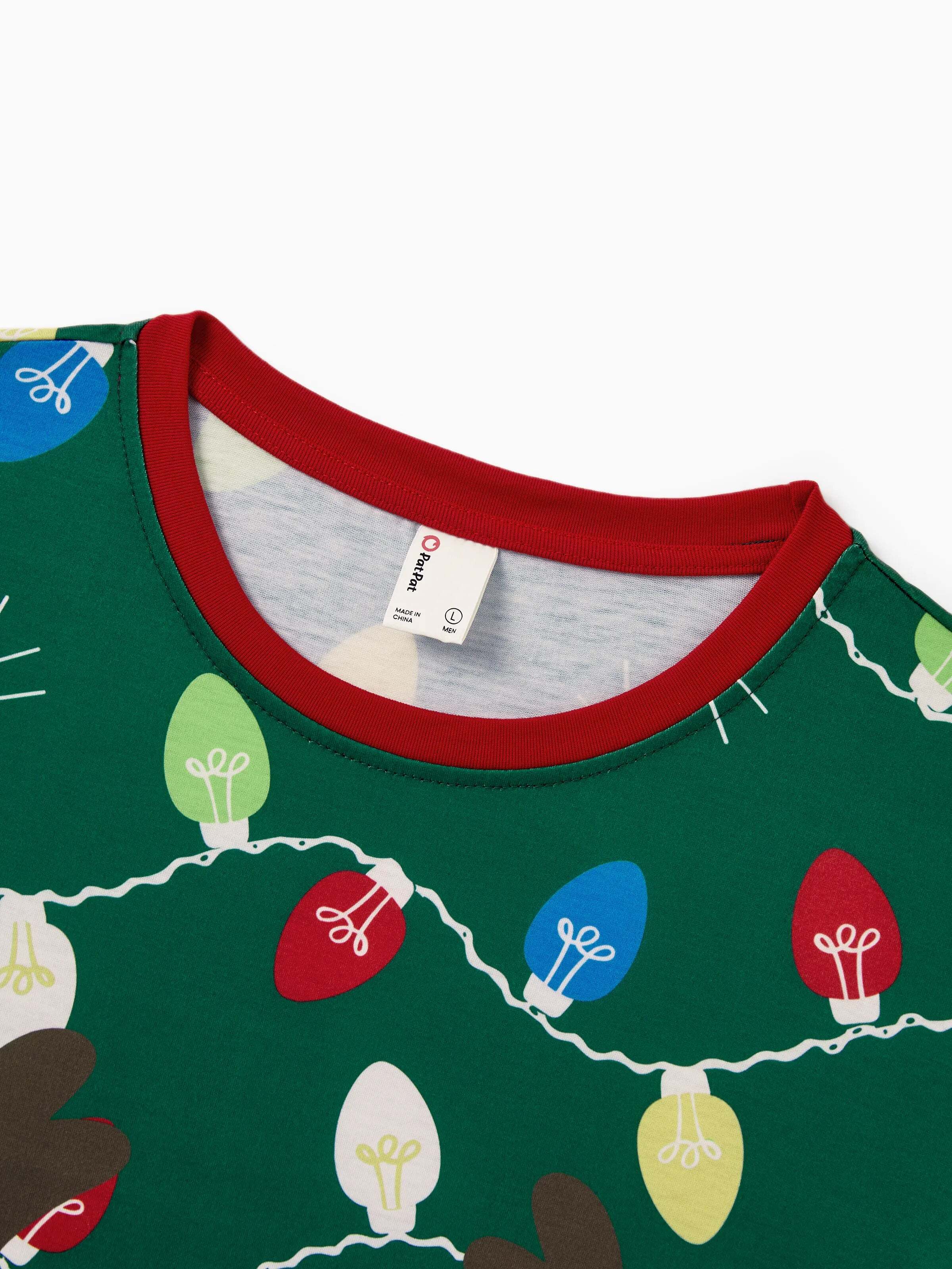 Christmas Matching Family Pajamas Set Reindeer Green Print PJS with Christmas Socks Green