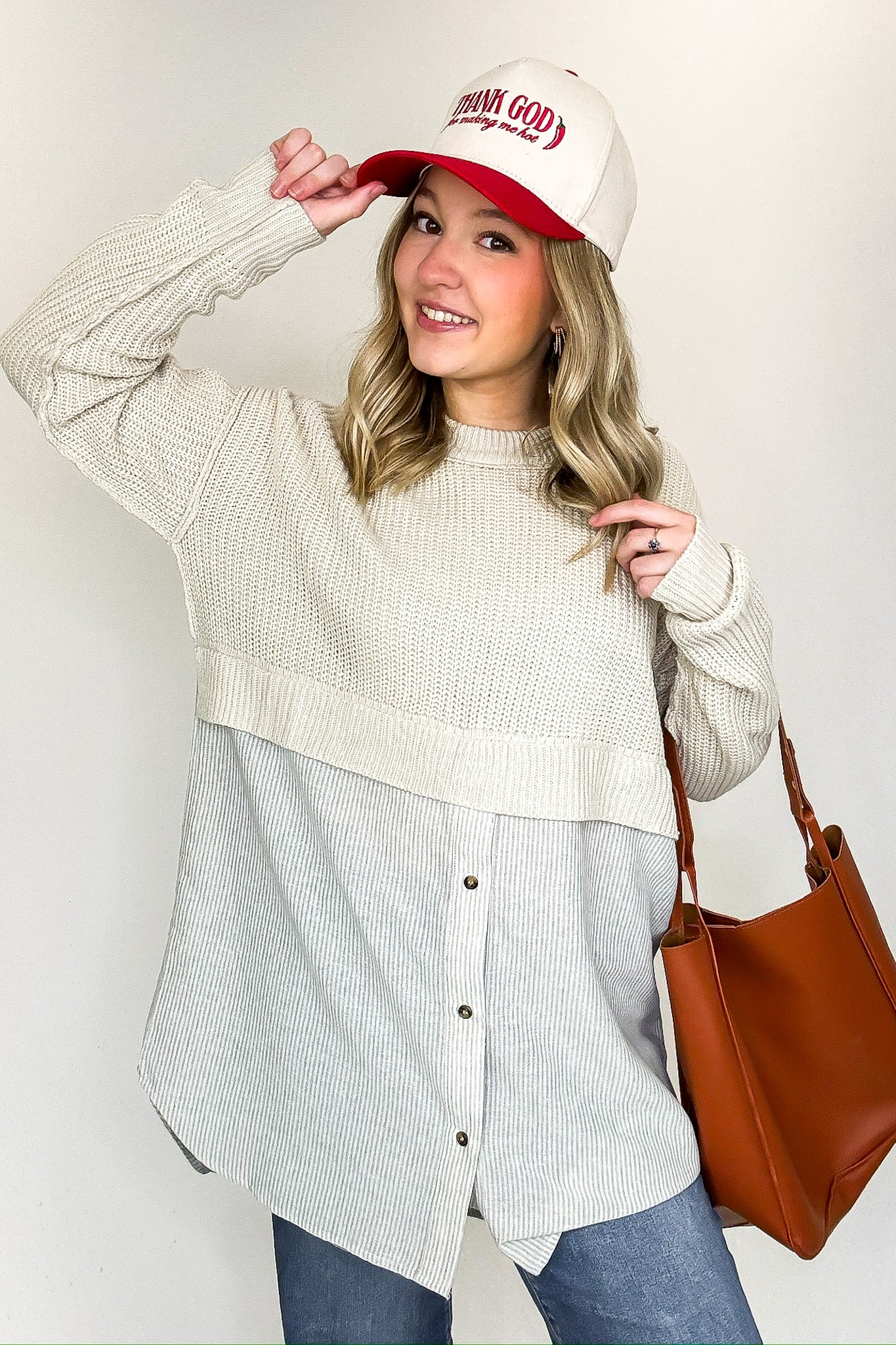 Split Seconds Knit and Button Down Top