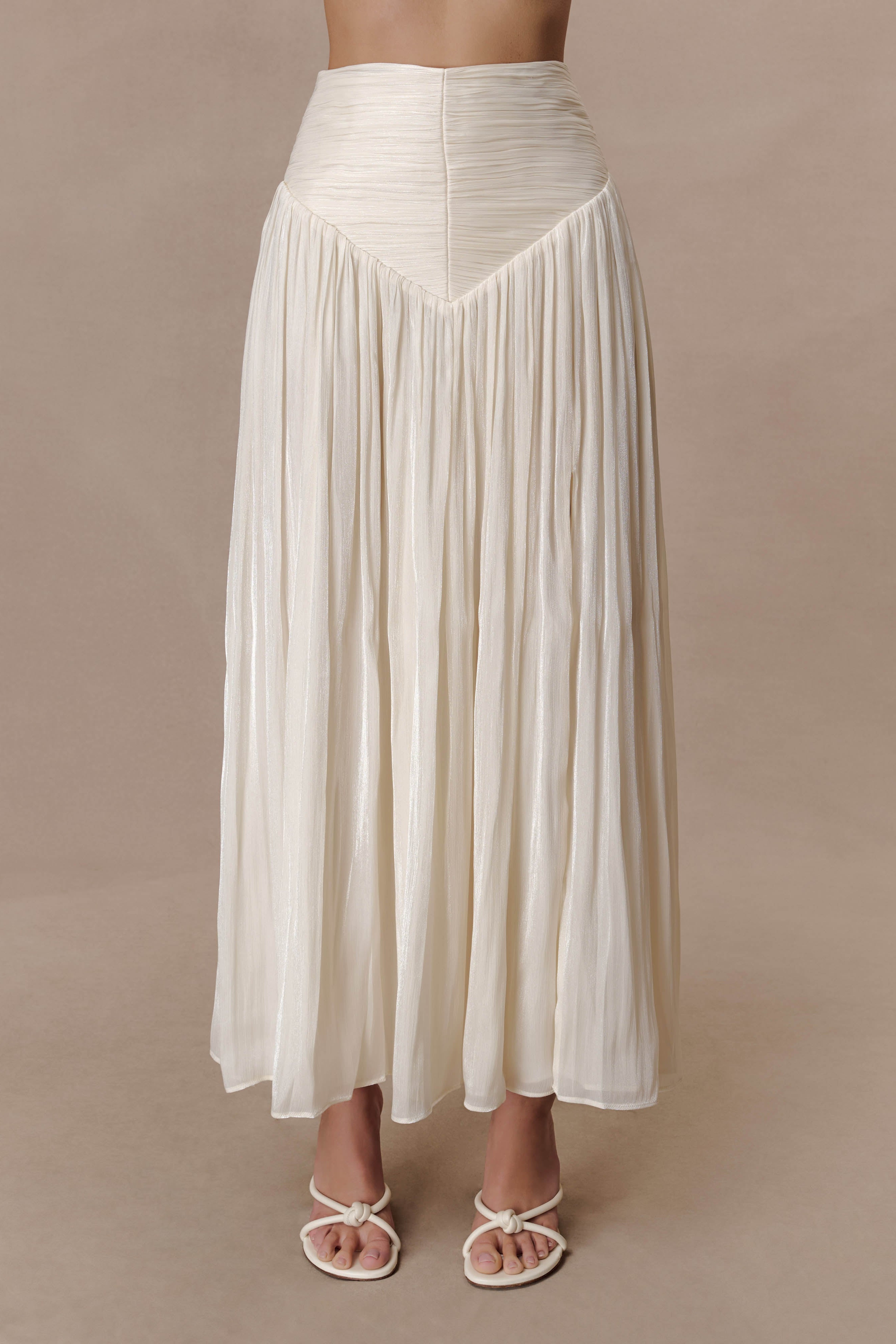 White Gathered Midi Skirt
