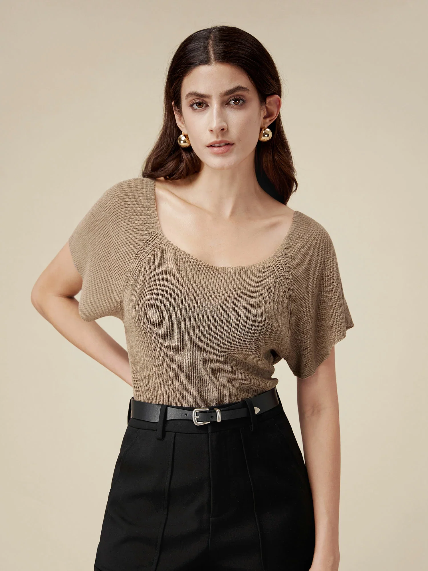 Linen & Lyocell Square Neck Casual Basic Top
