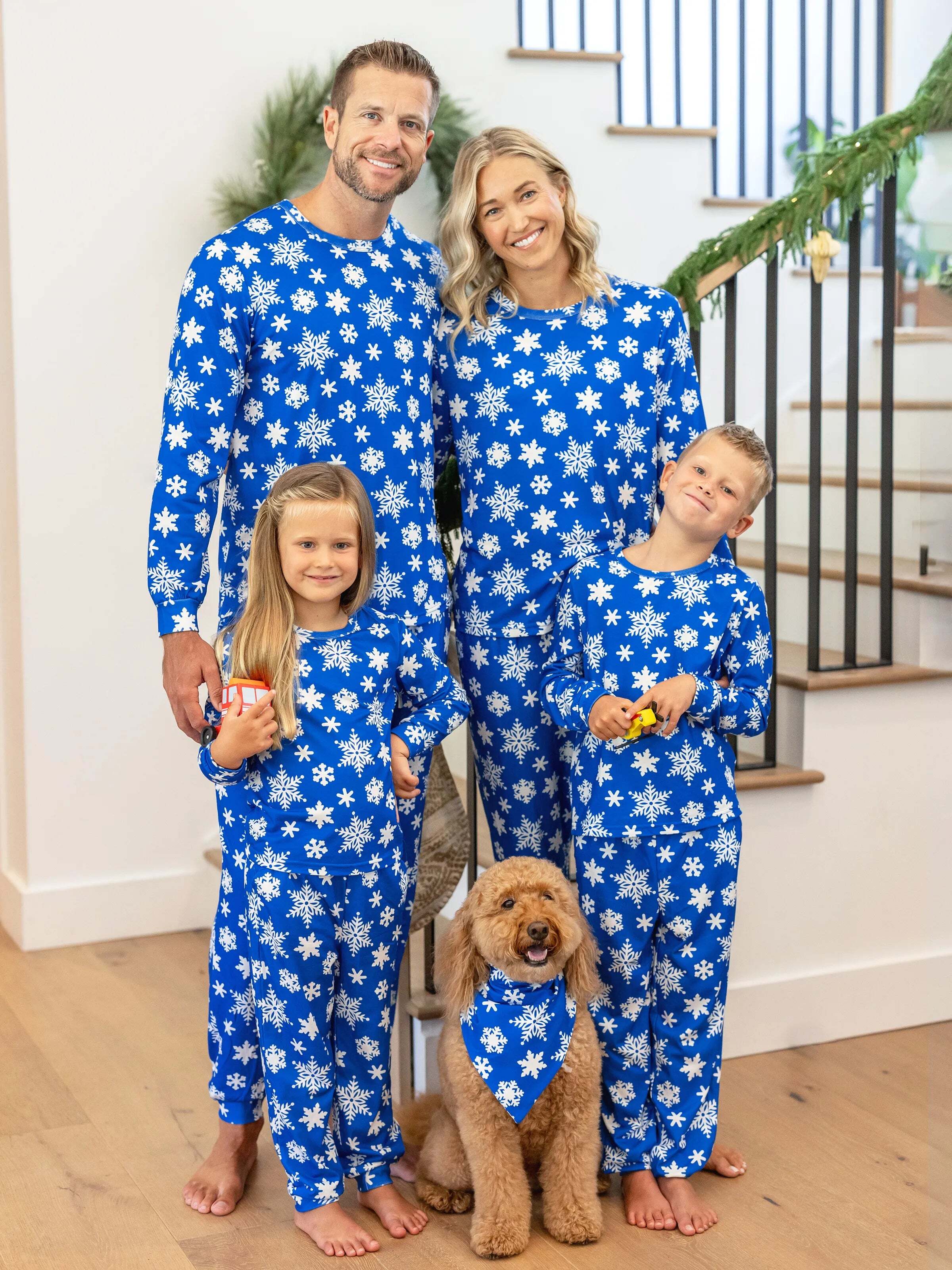 Christmas Matching Family Pajamas Set Snowflake Print Blue PJS with Christmas Socks Blue