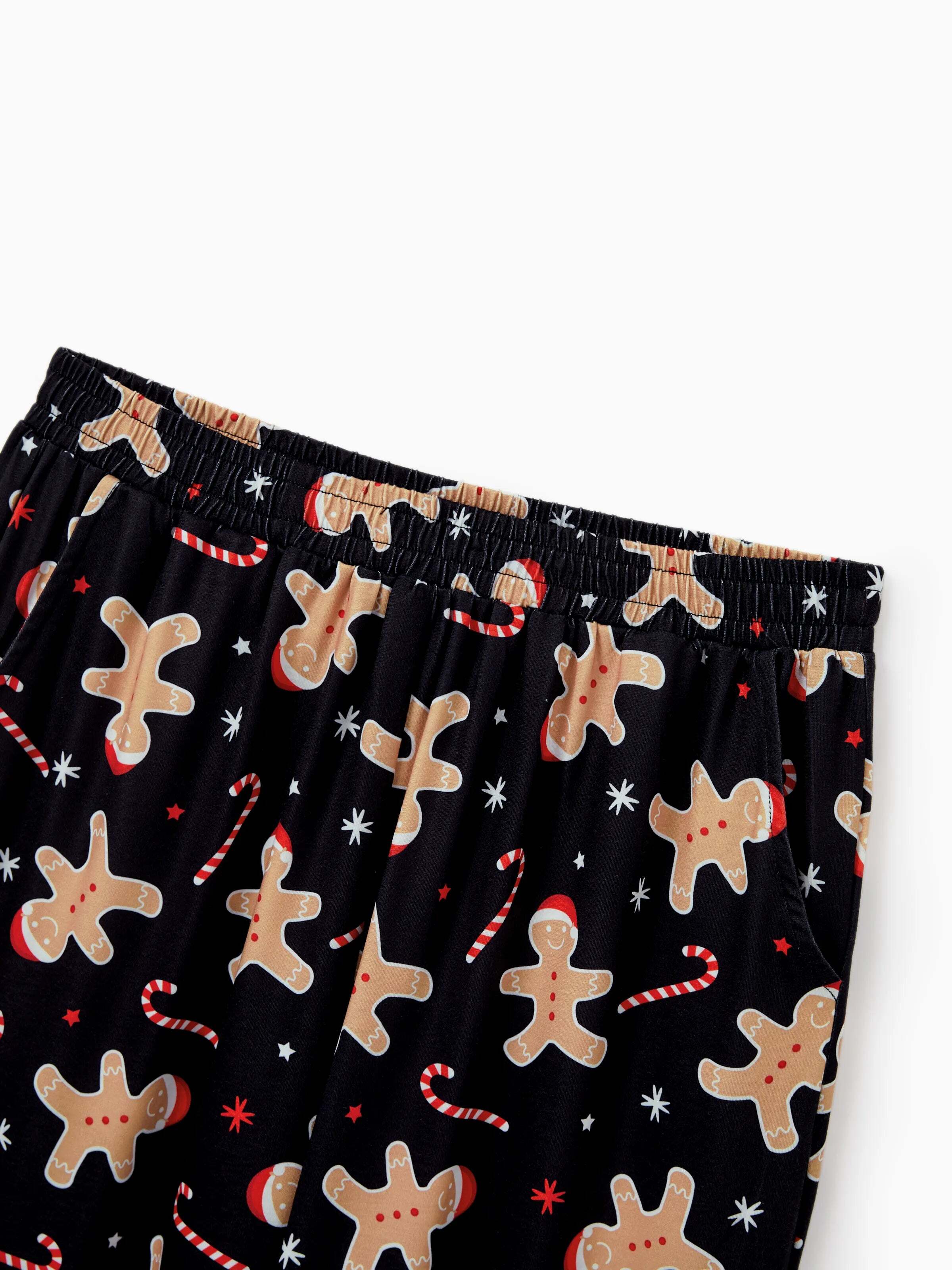 Christmas Matching Family Pajamas Set Gingerbread Print Black PJS with Christmas Socks Black