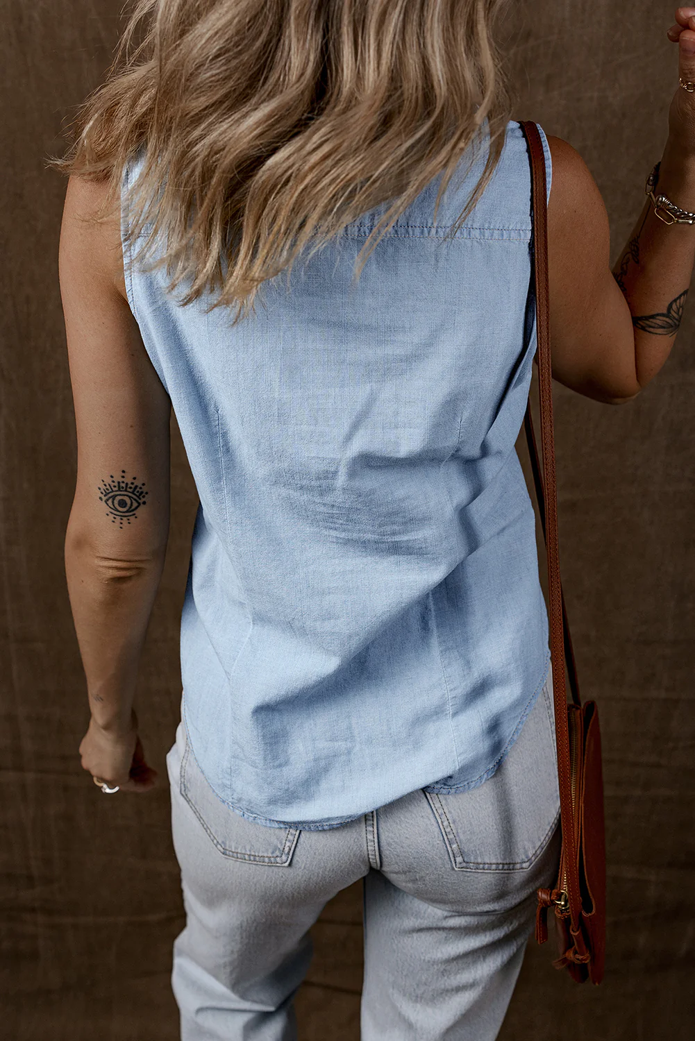 Light Denim Collared Sleeveless Shirt