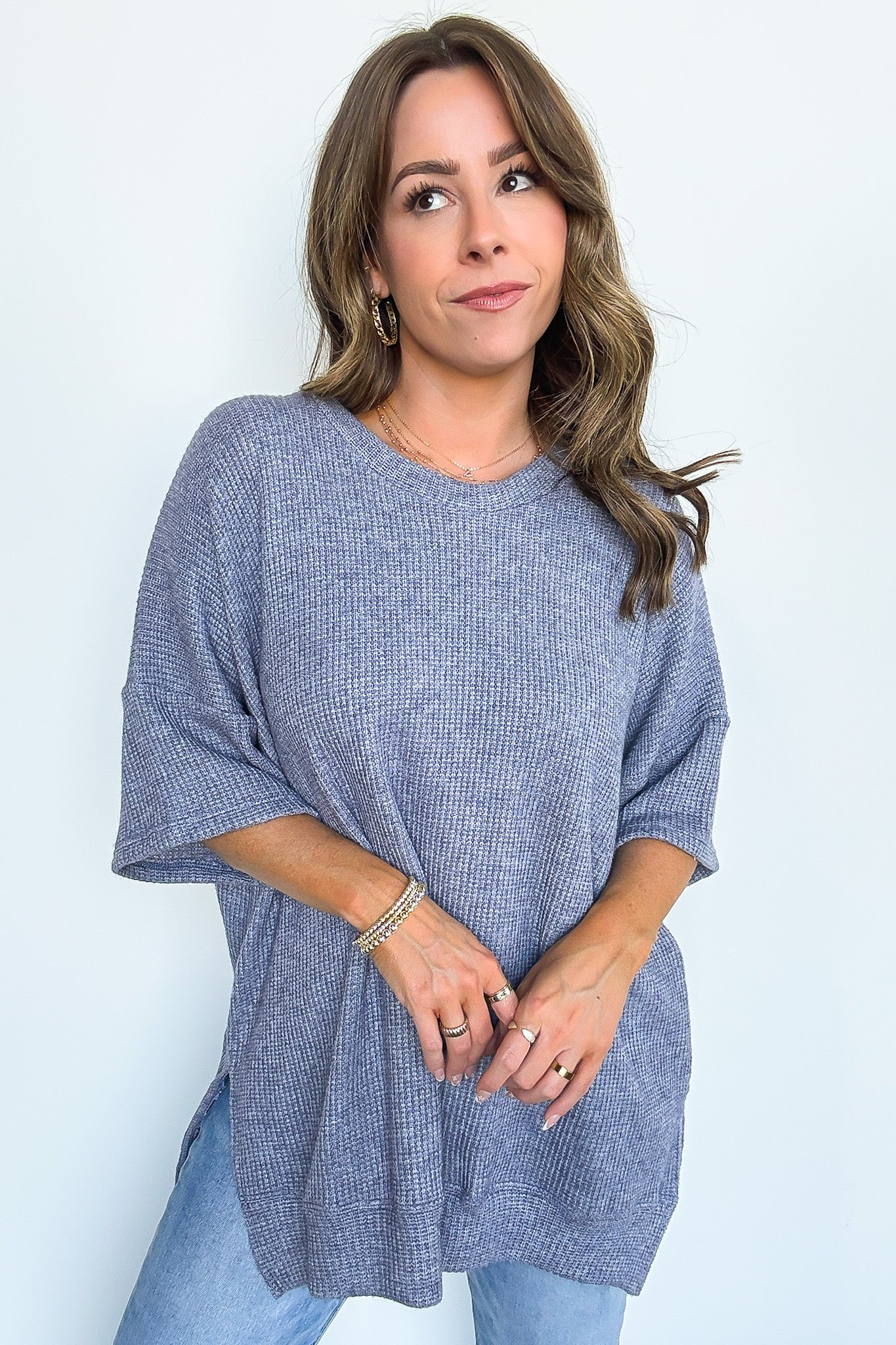 Waffle Knit Oversized Top