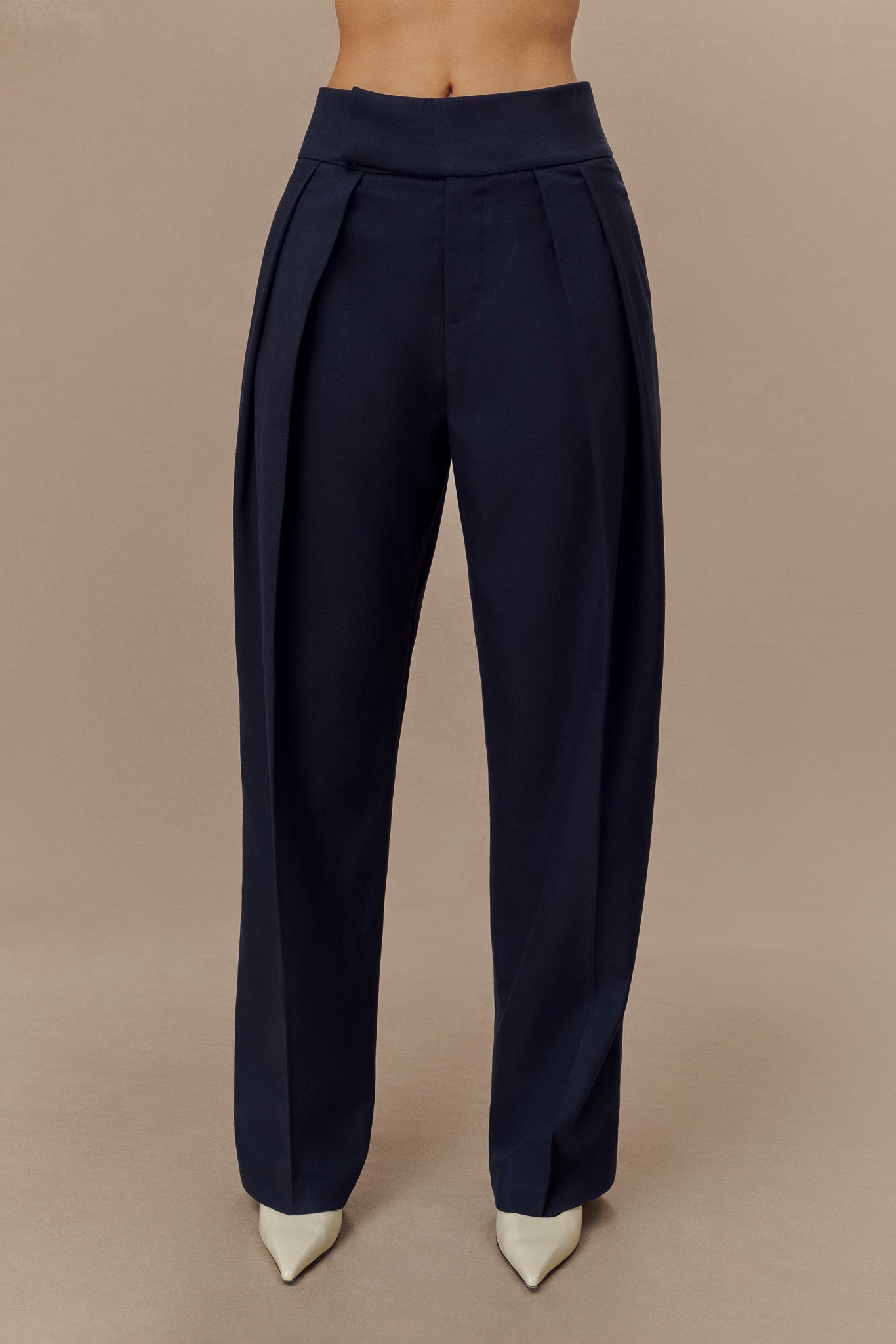 Navy Pleated High Waisted Pants
