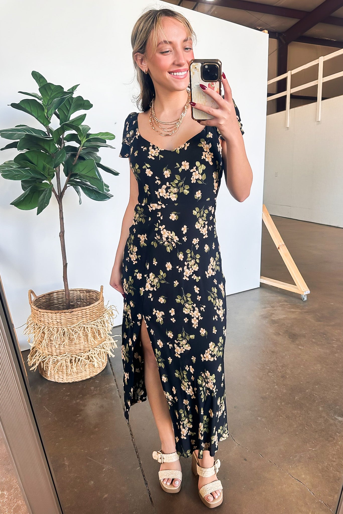 Floral Ruffle Sleeve Midi Dress