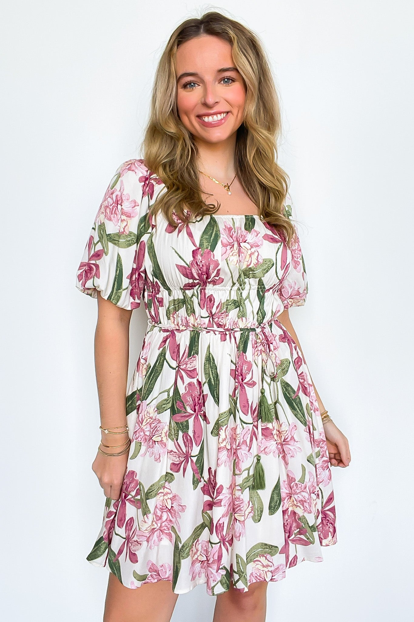 Refinement Floral Puff Sleeve Dress