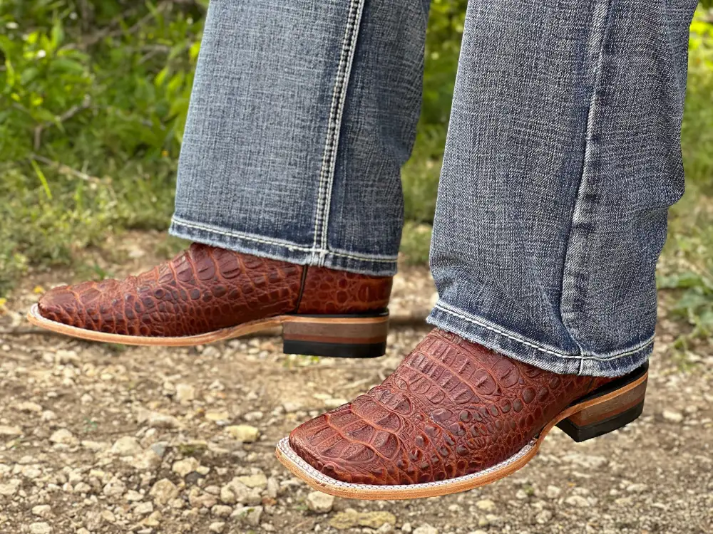 Men’s Cognac  Crocodile Leather Boots With Brown Shaft