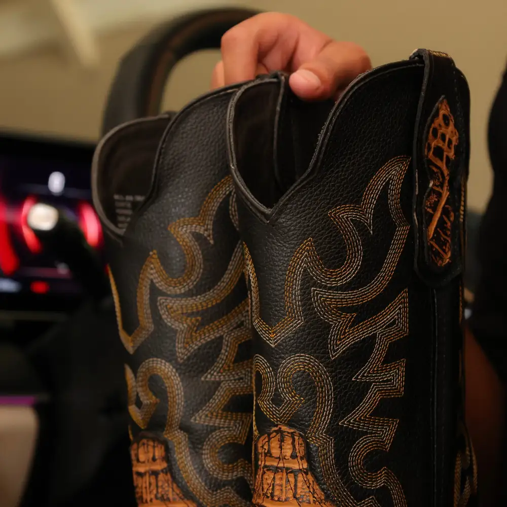 Honey Caiman Back Leather Boots — Square Toe