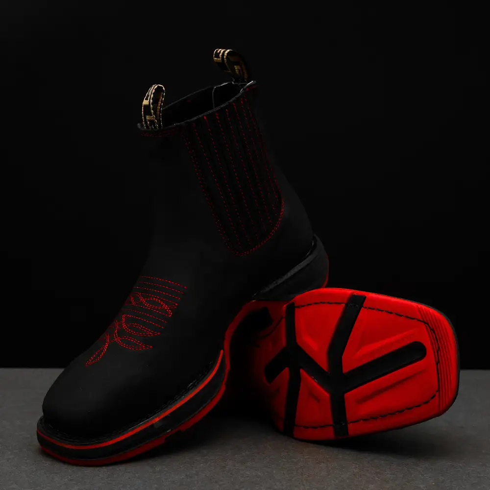 Black Leather Botin With Lightweight Soles - Square Toe