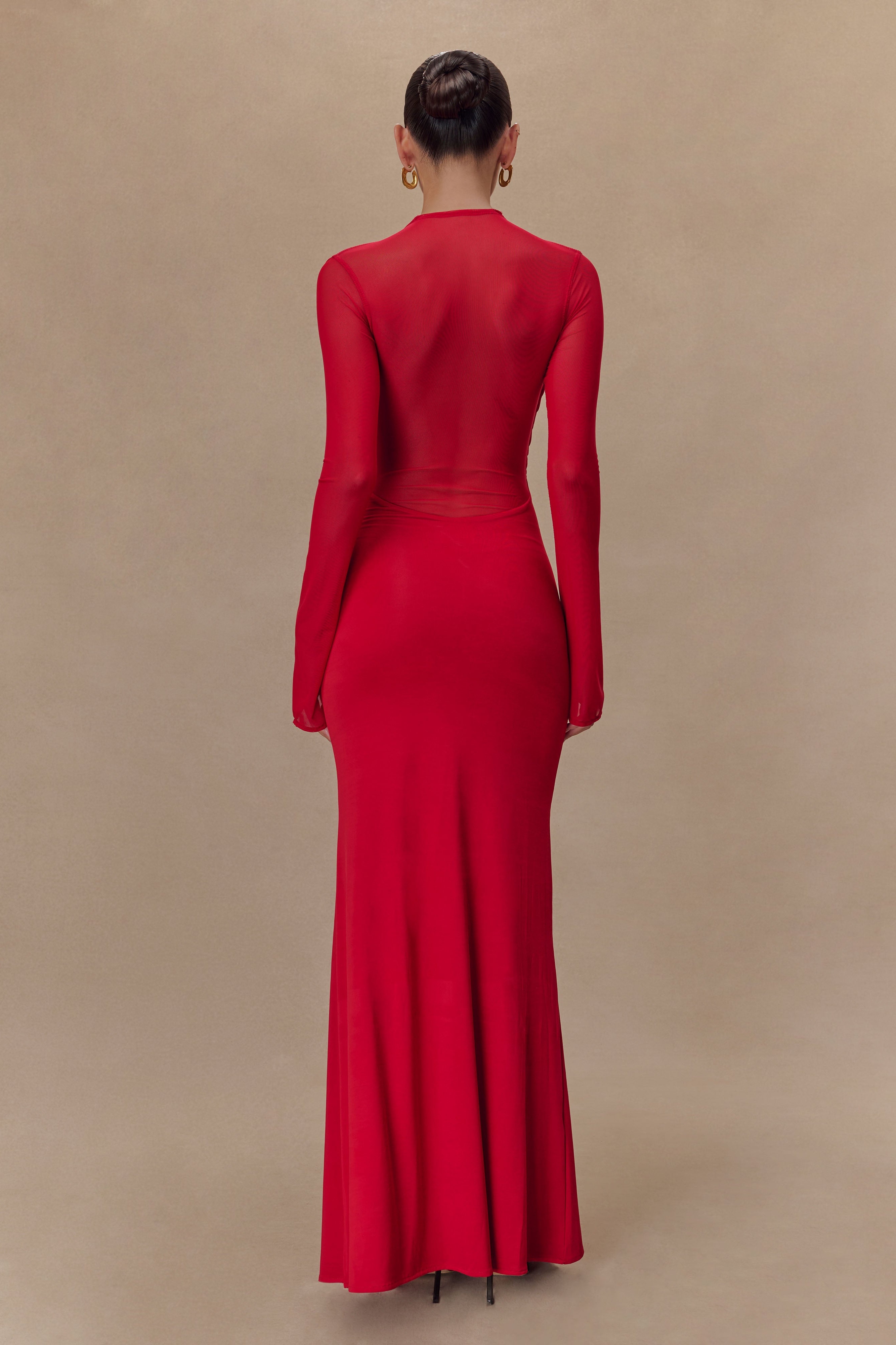 Ruby Slinky And Mesh Long Sleeve Maxi Dress