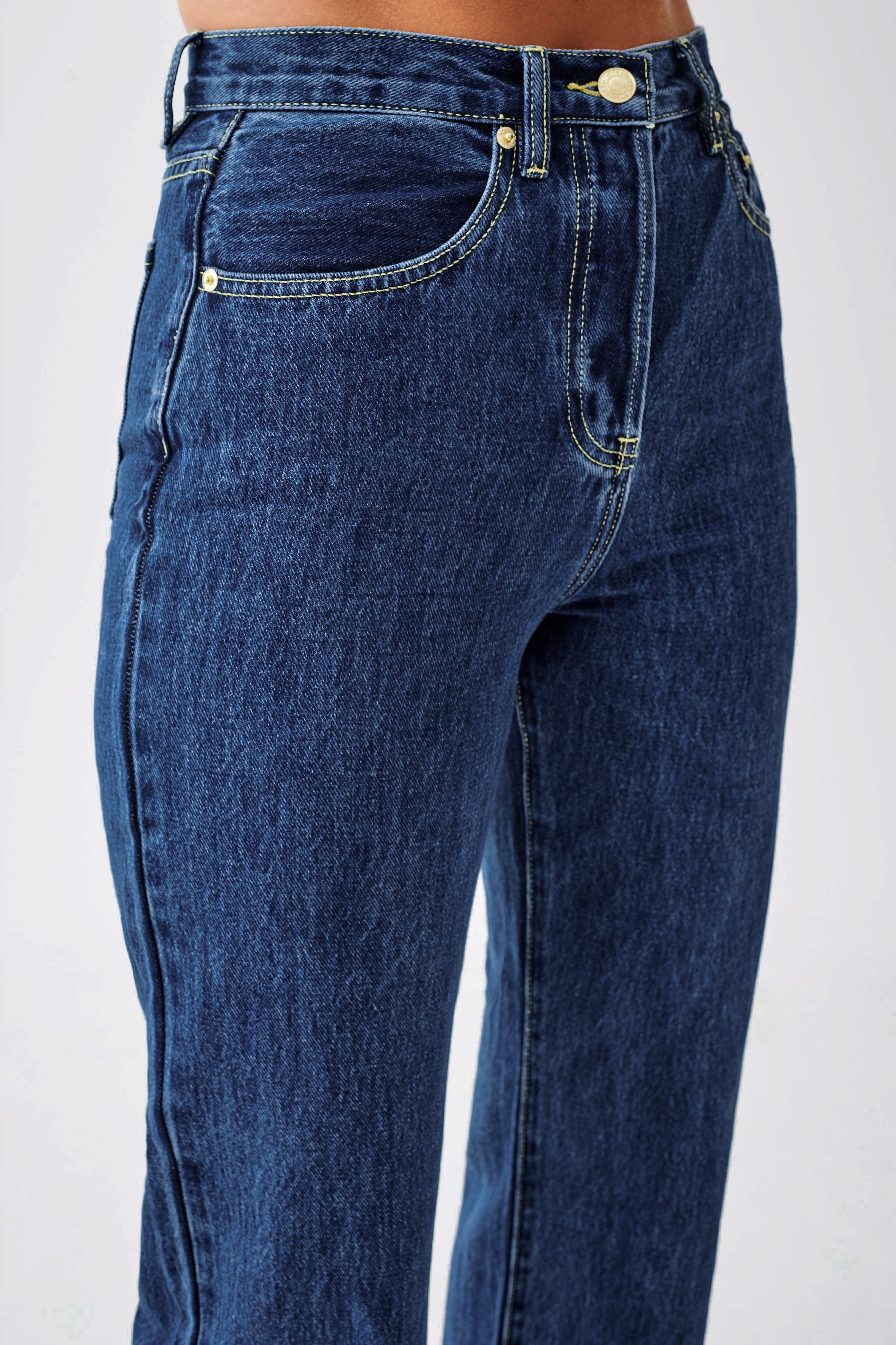 Blue High Waisted Straight Leg Jeans