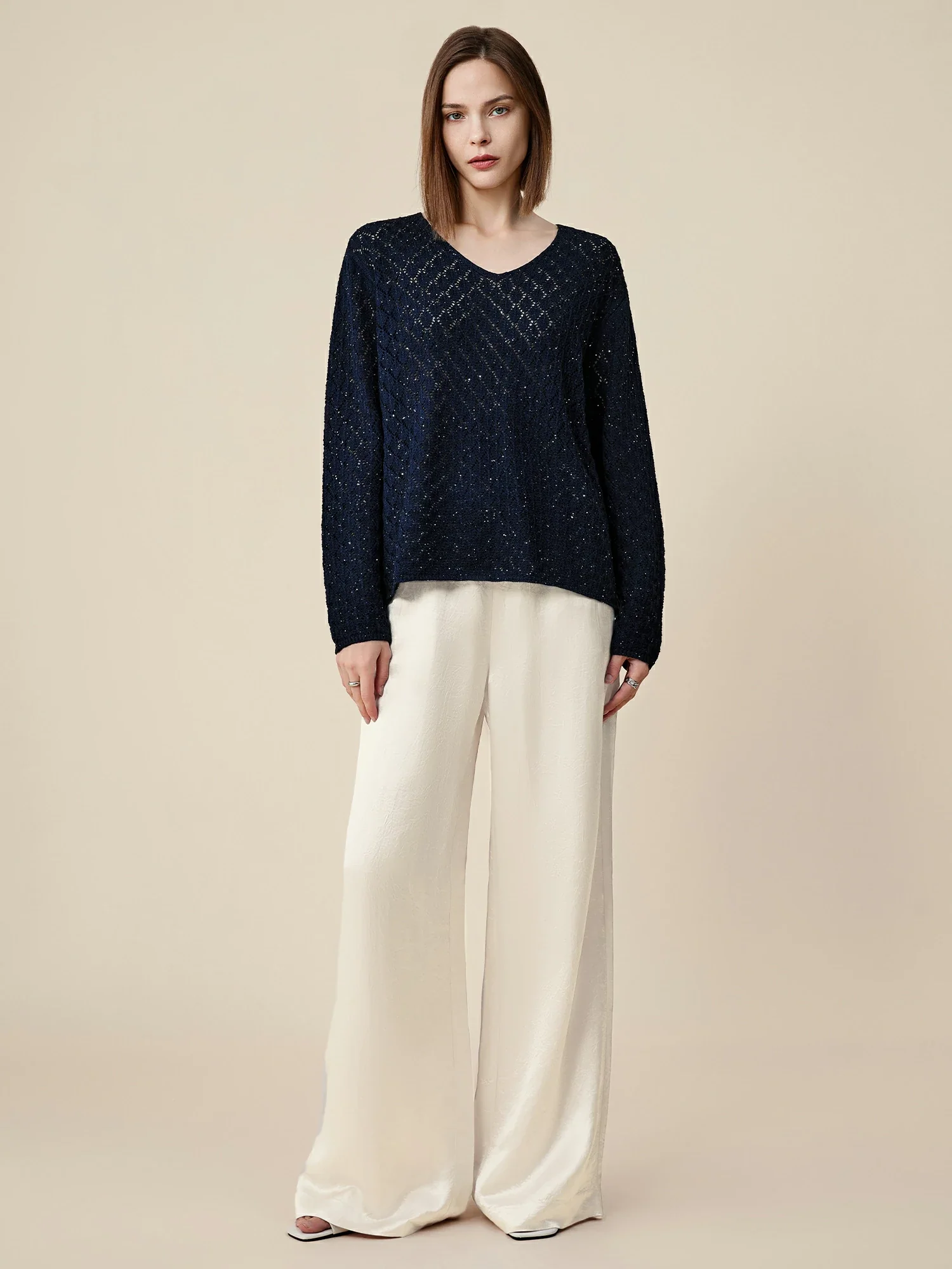 Lyocell & Linen Openwork Sequin Knitted Top
