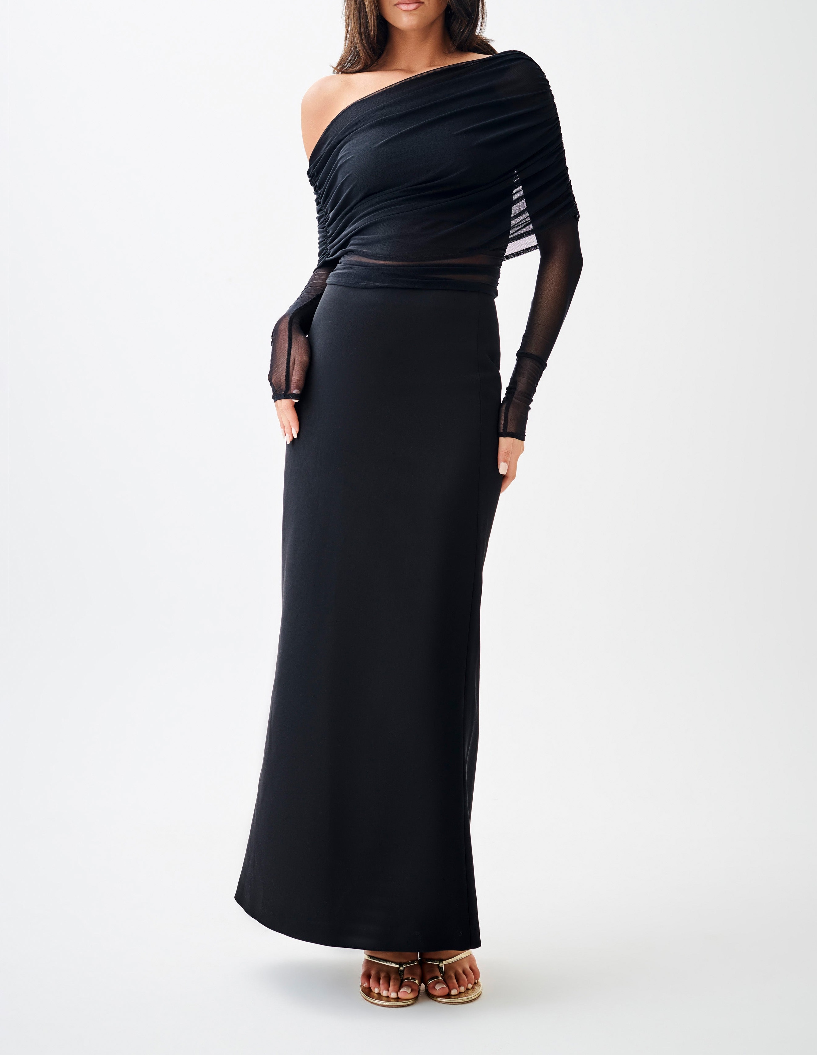 Black Sheer Mesh Off Shoulder Top