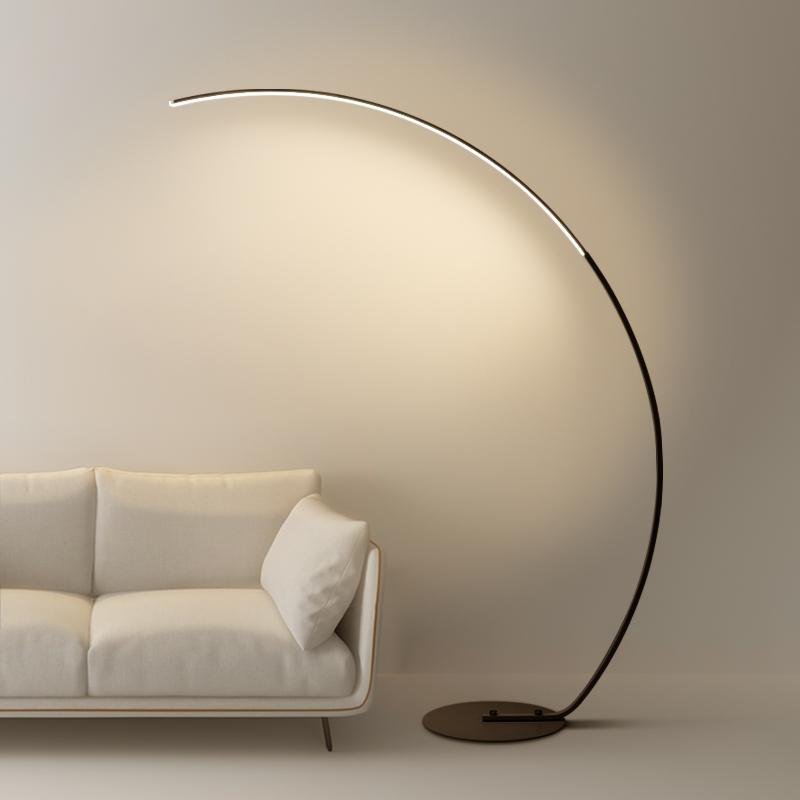 Modern Tall Black Arc Floor Lamp with Remote Control