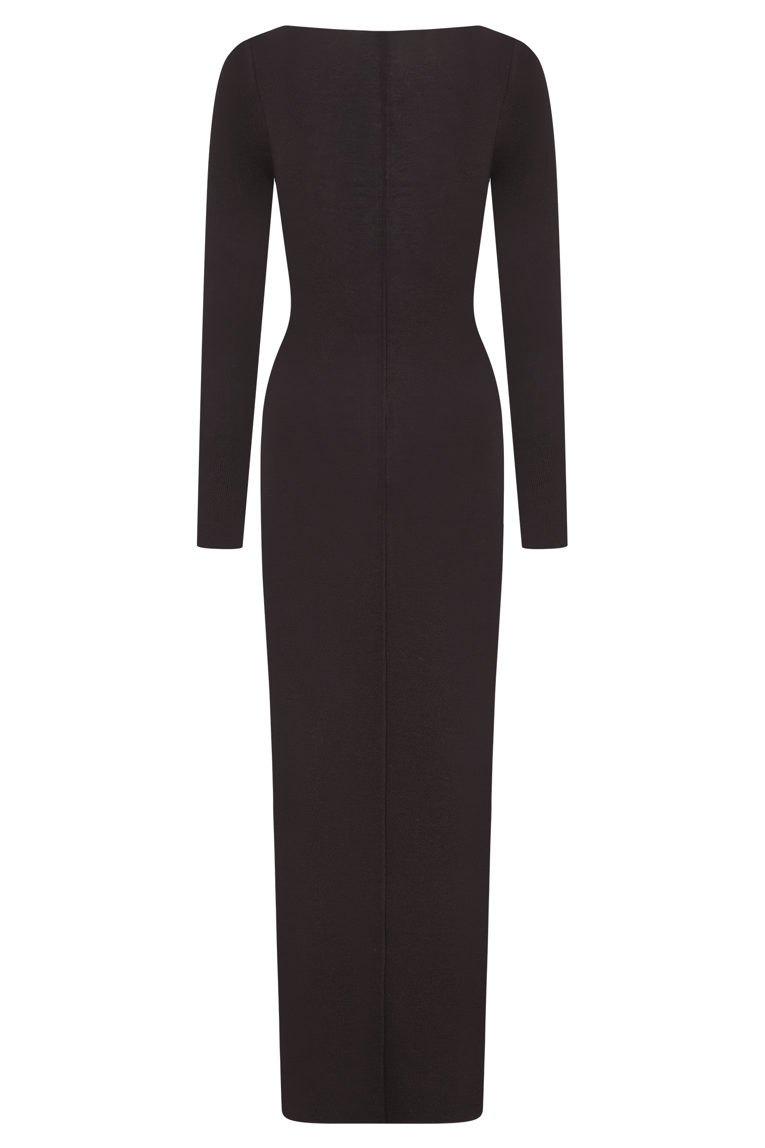 Chocolate Merino Wool Ribbed Long Sleeve Maxi Dress