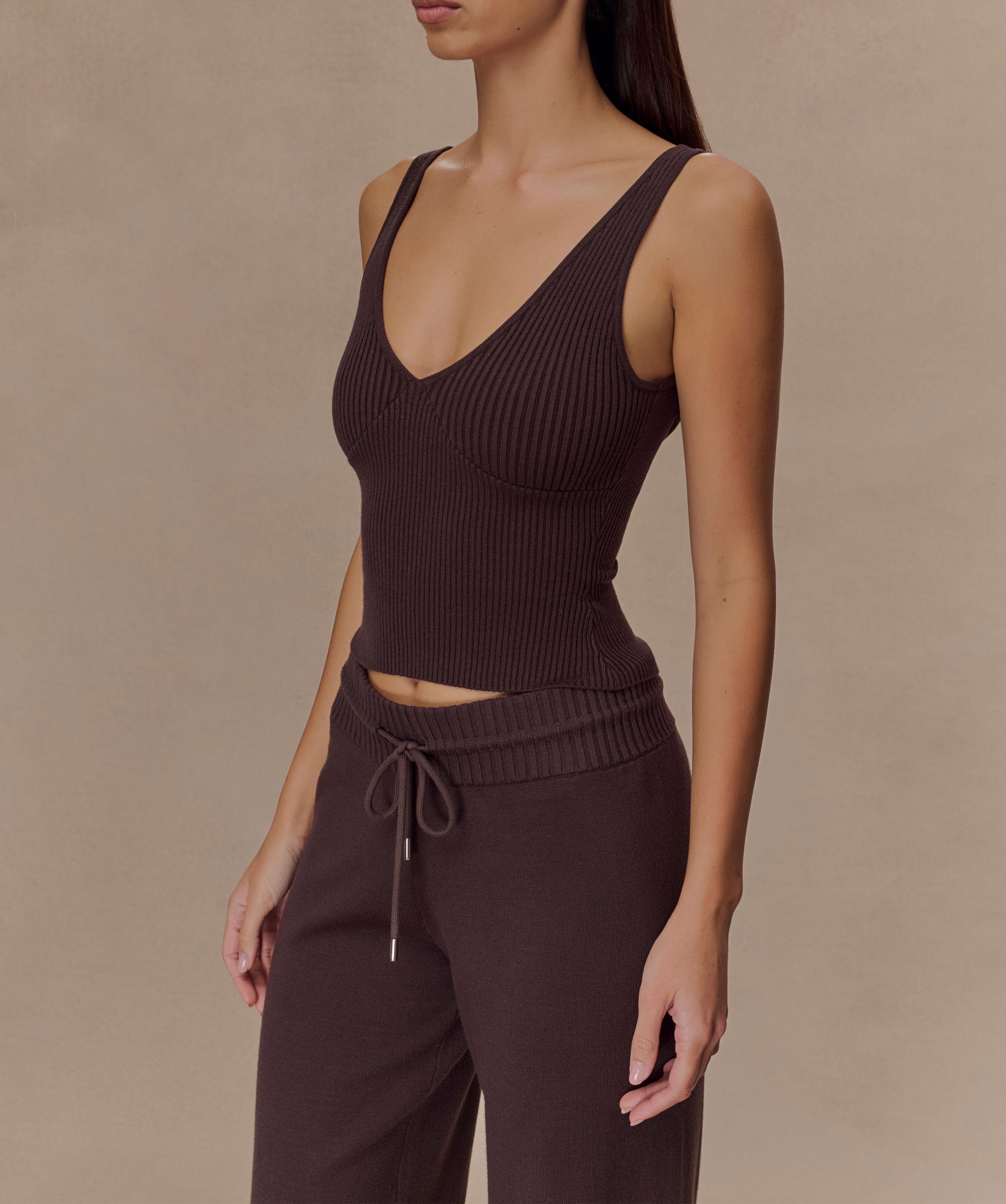 Chocolate Ribbed Knit Cami Top
