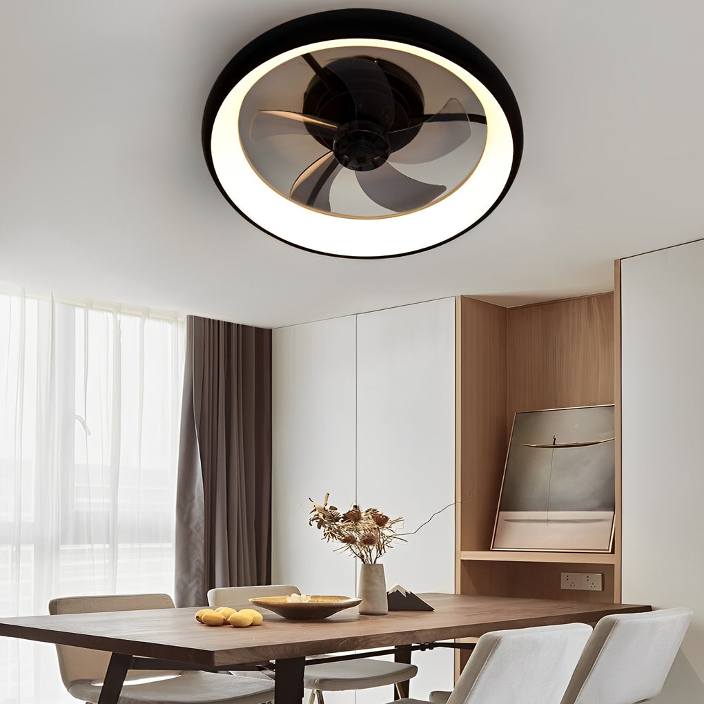 Round Stepless Dimming LED Black Minimalist Bladeless Ceiling Fans