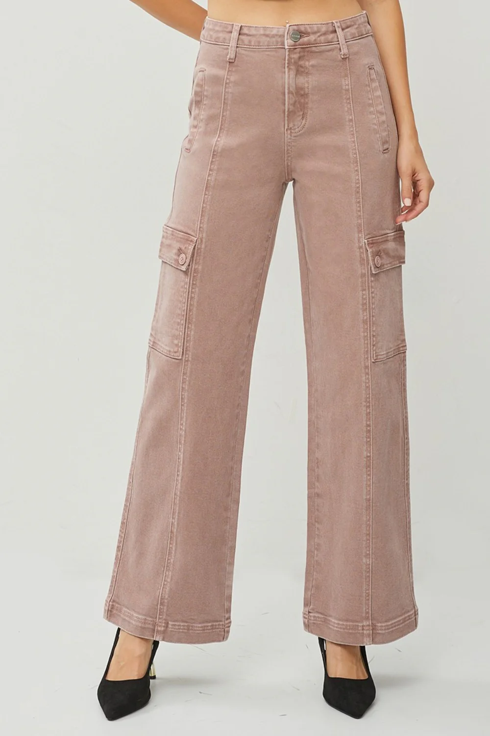 Full Size High Rise Wide Leg Cargo Jeans