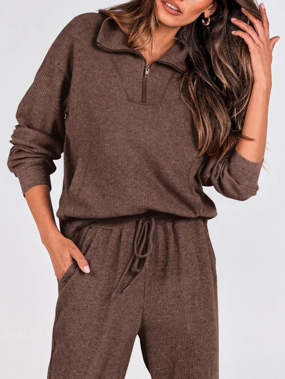 Women's Long Sleeve Half Zip Sweatshirt Sweatpants Lounge Set Sweatsuits with Pockets