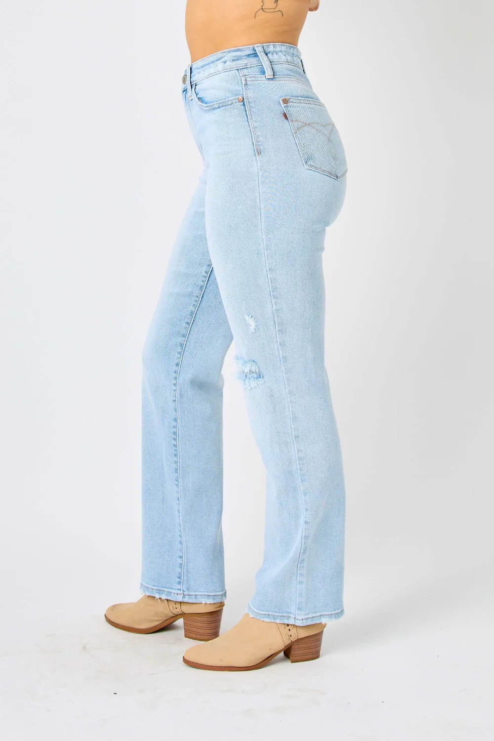 Blue Full Size High Waist Distressed Straight Jeans