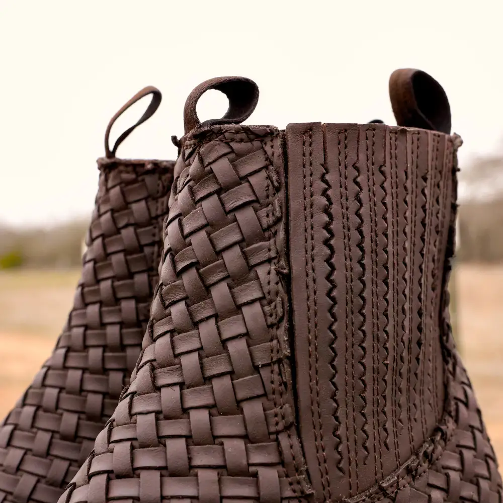 Chocolate Matte Brown Basketweave Leather Botines - Square Toe