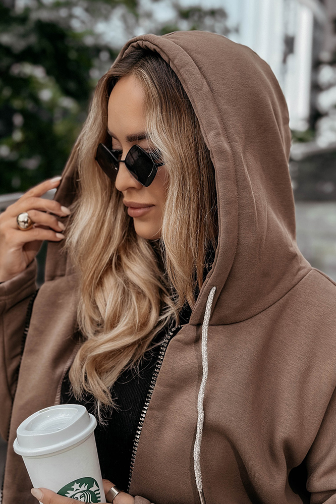 Zipper hooded casual mid length jacket
