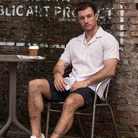 Men‘s Striped Summer Shirt Casual Button Down Short Sleeve Beach Shirts