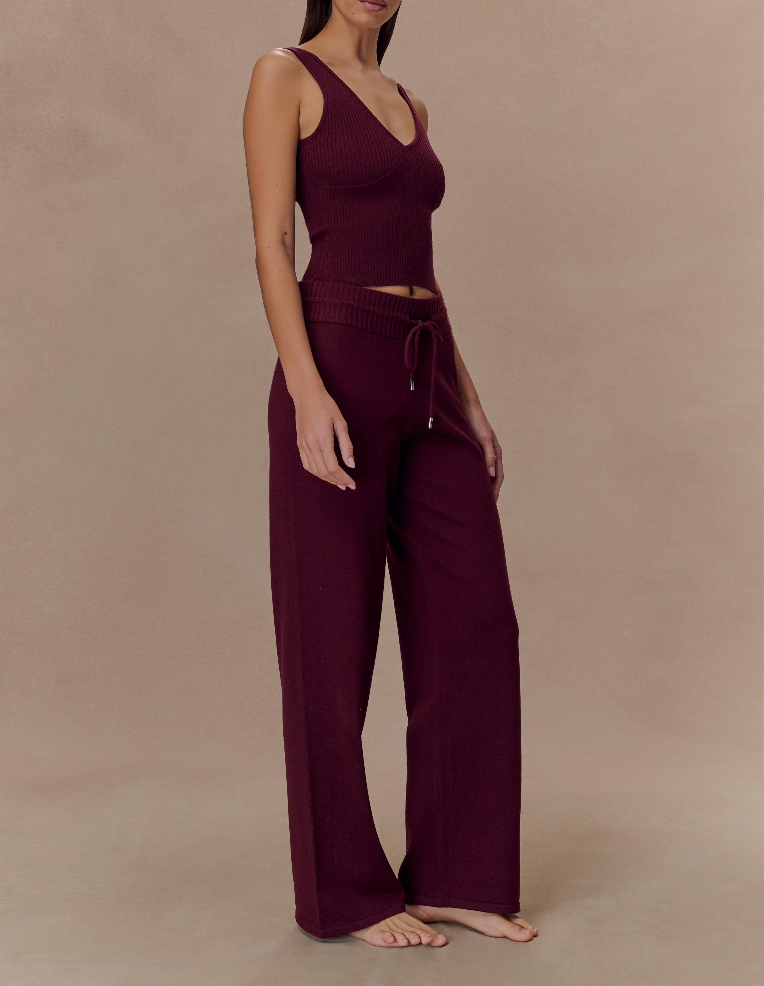 Merlot Knit Wide Leg Pants