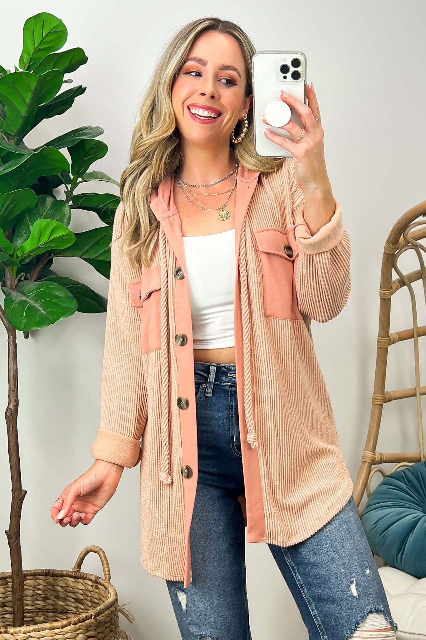 Saturday Satisfaction Ribbed Hooded Shacket