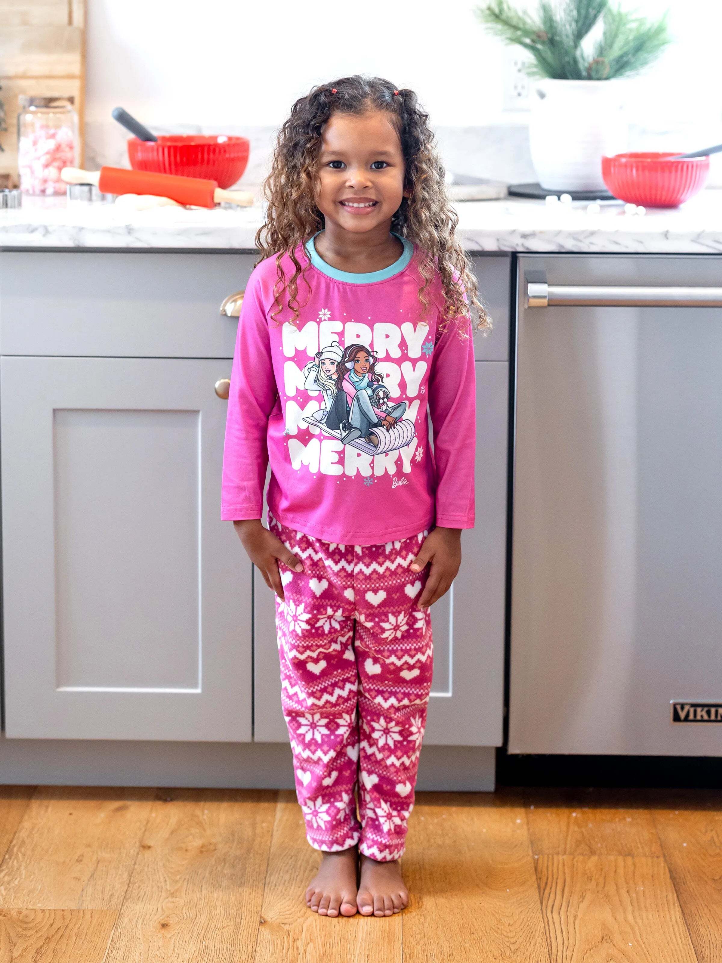 Barbie Christmas Mommy and Me Snowflake Print Pajamas Set Hot Pink